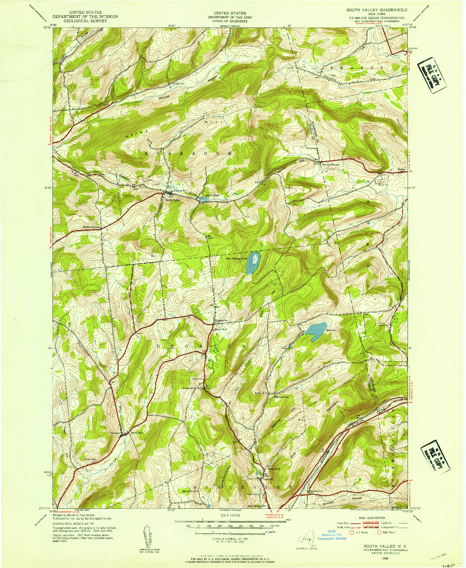 USGS 1:24000-SCALE QUADRANGLE FOR SOUTH VALLEY, NY 1943