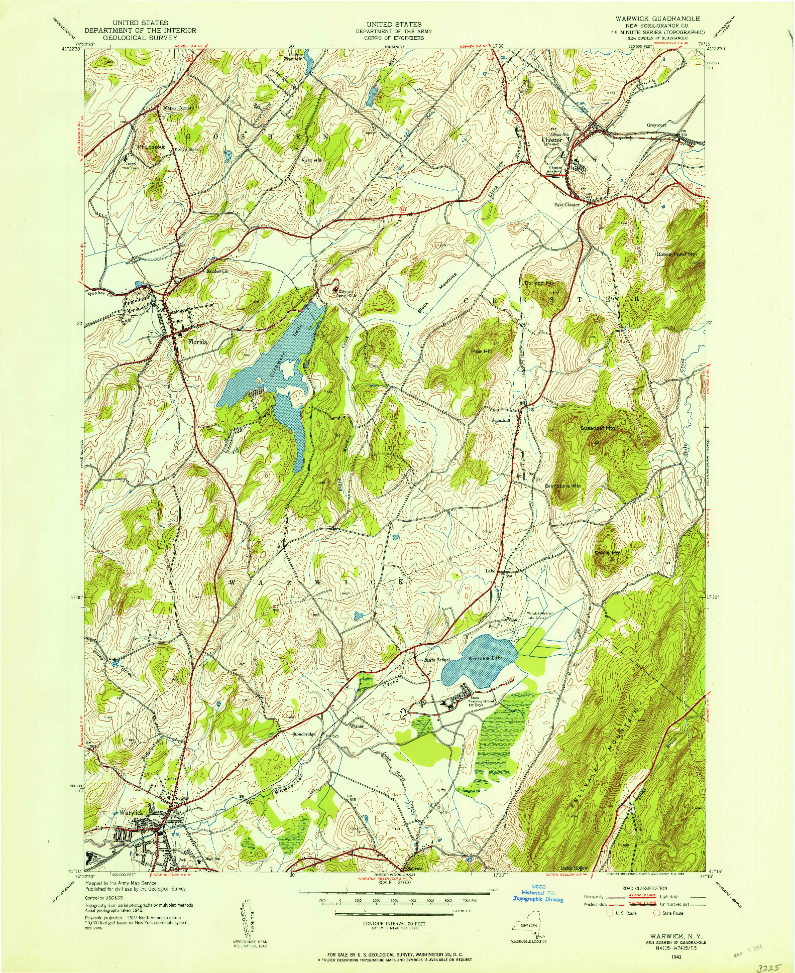 USGS 1:24000-SCALE QUADRANGLE FOR WARWICK, NY 1943