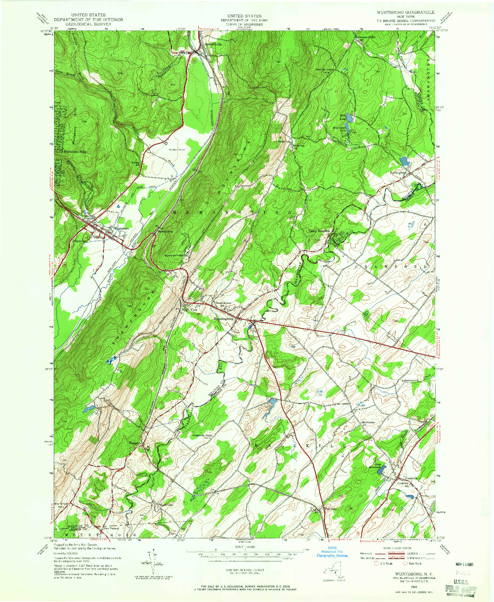 USGS 1:24000-SCALE QUADRANGLE FOR WURTSBORO, NY 1943