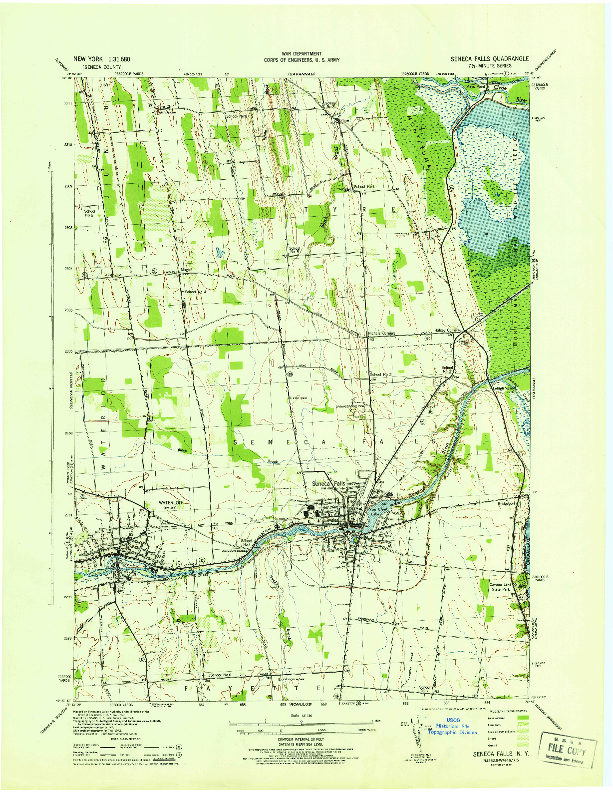 USGS 1:31680-SCALE QUADRANGLE FOR SENECA FALLS, NY 1943