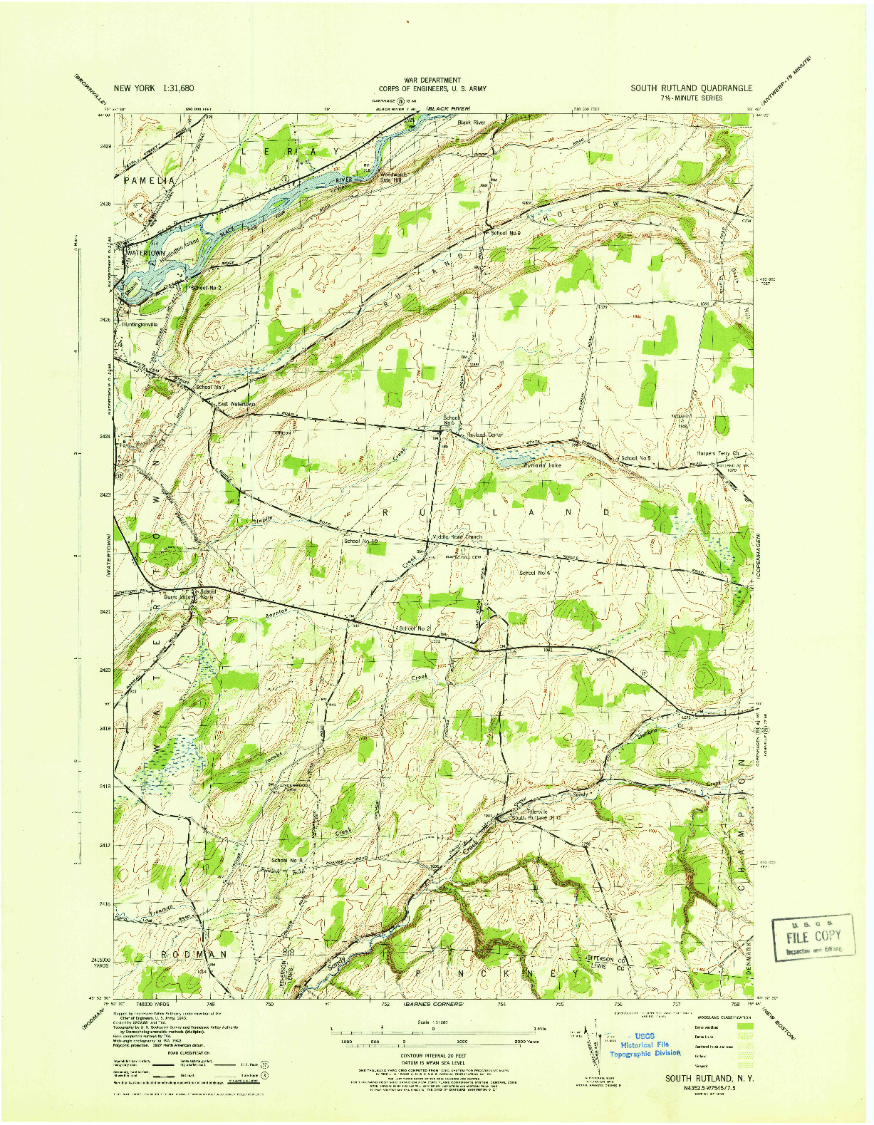 USGS 1:31680-SCALE QUADRANGLE FOR SOUTH RUTLAND, NY 1943