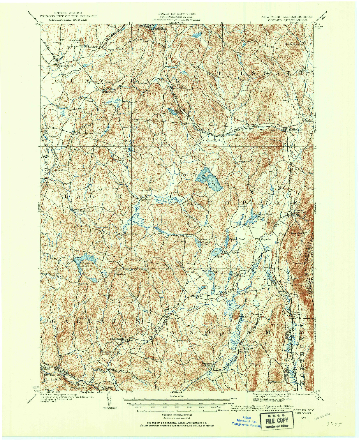 USGS 1:62500-SCALE QUADRANGLE FOR COPAKE, NY 1902