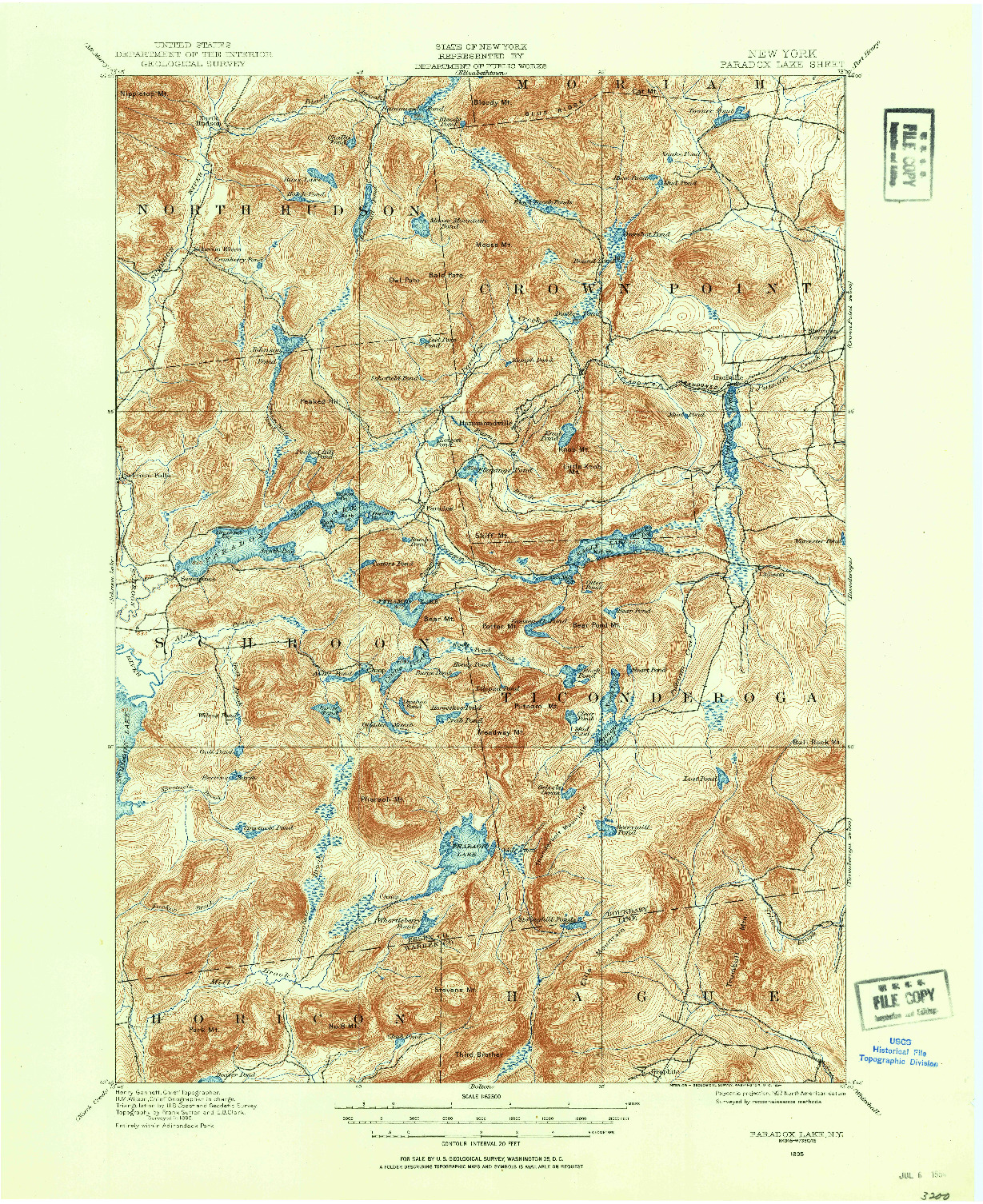 USGS 1:62500-SCALE QUADRANGLE FOR PARADOX LAKE, NY 1895