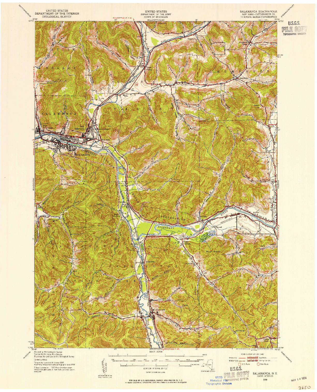 USGS 1:62500-SCALE QUADRANGLE FOR SALAMANCA, NY 1938