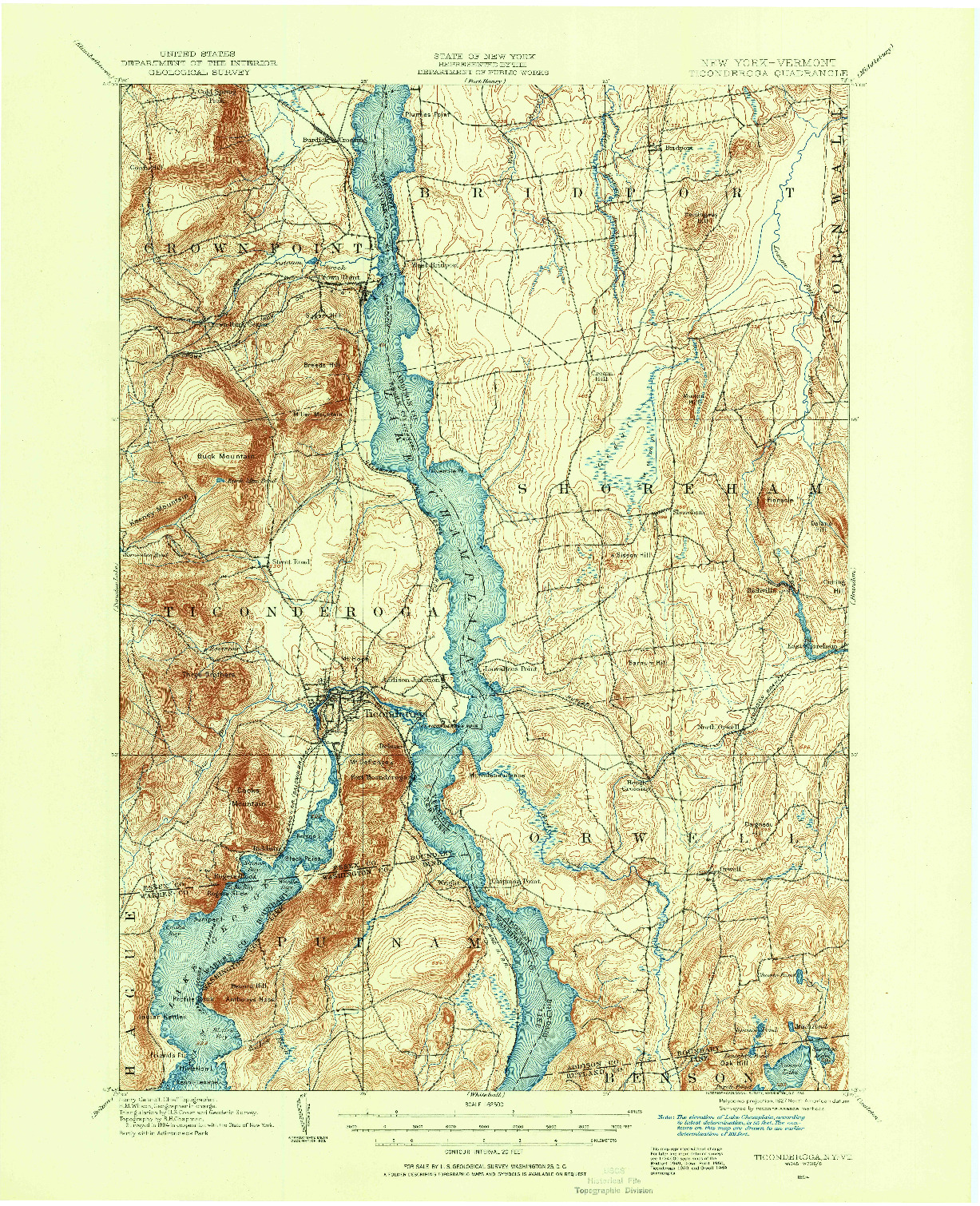USGS 1:62500-SCALE QUADRANGLE FOR TICONDEROGA, NY 1894