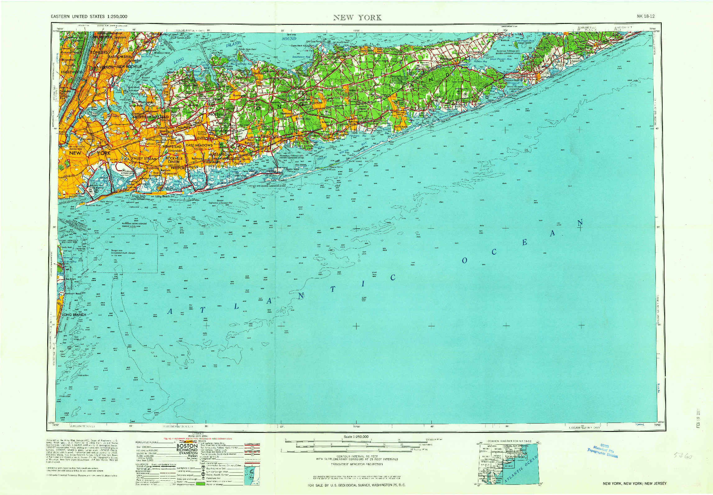 USGS 1:250000-SCALE QUADRANGLE FOR NEW YORK, NY 1954