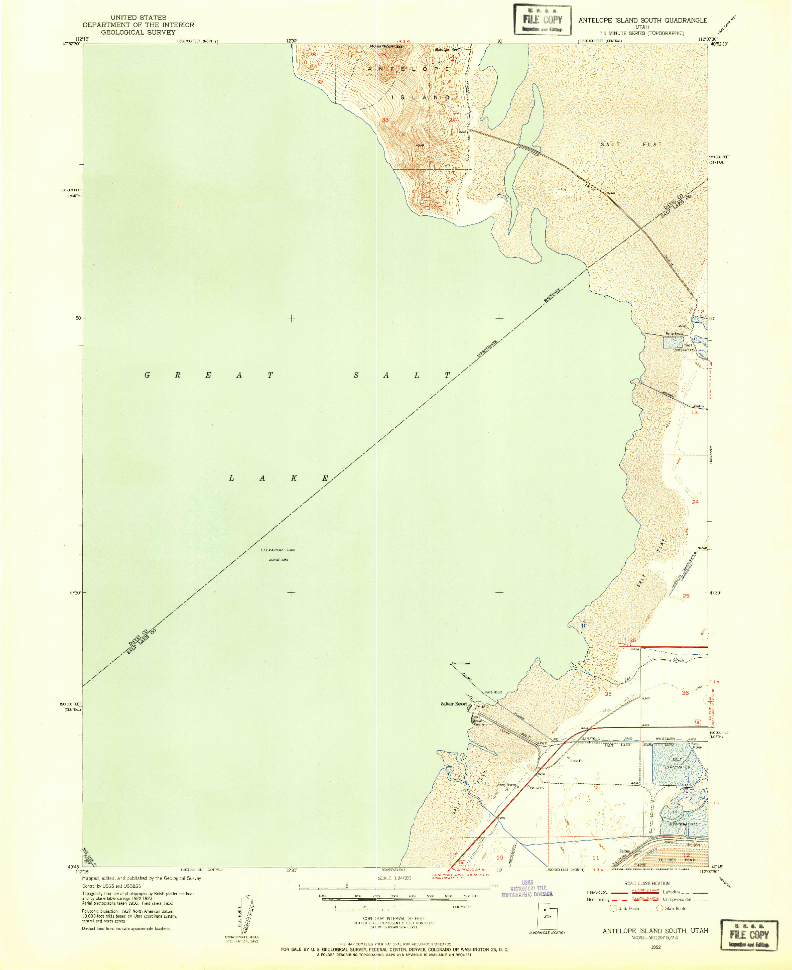 USGS 1:24000-SCALE QUADRANGLE FOR ANTELOPE ISLAND SOUTH, UT 1952