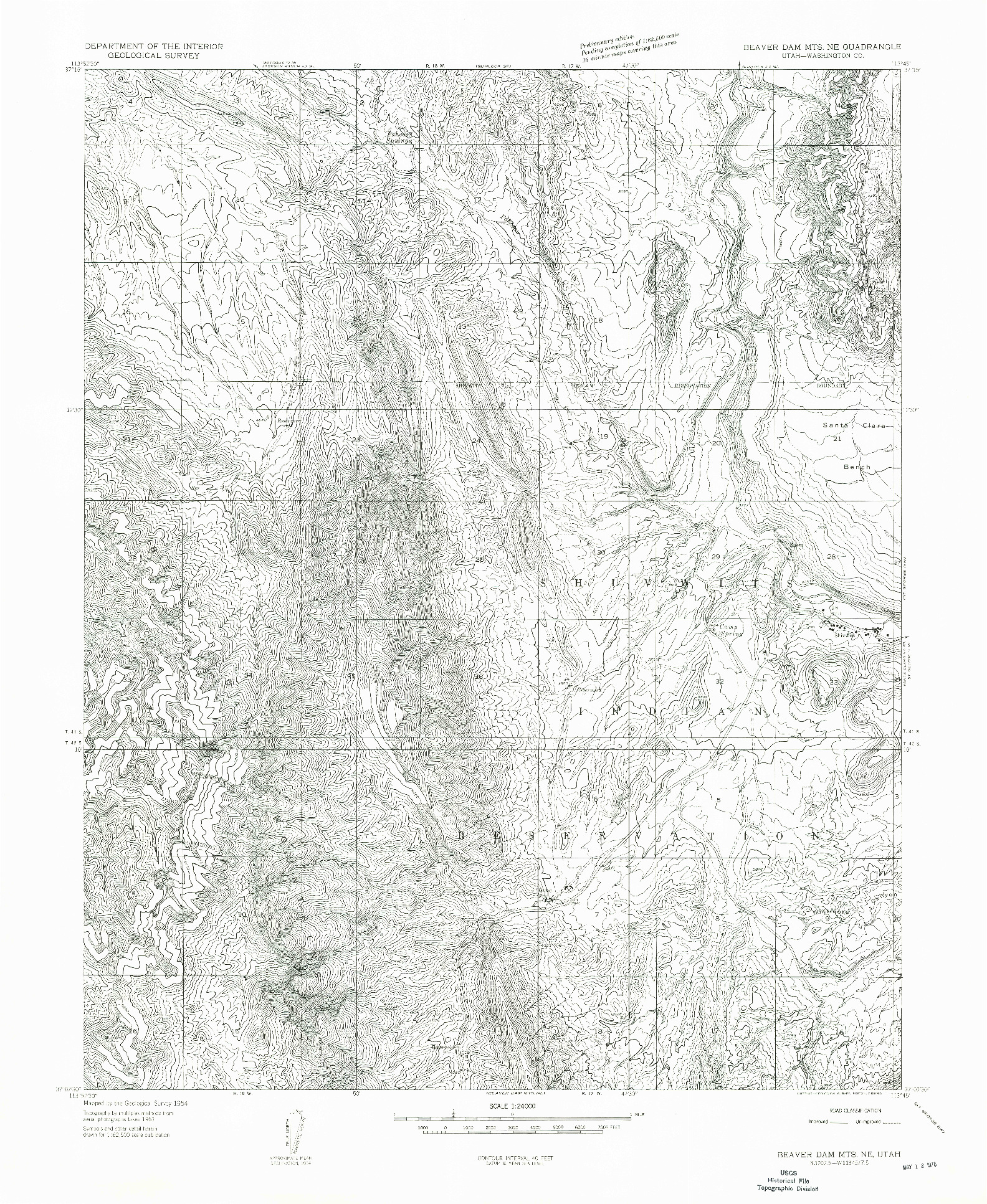 USGS 1:24000-SCALE QUADRANGLE FOR BEAVER DAM MTS NE, UT 1954