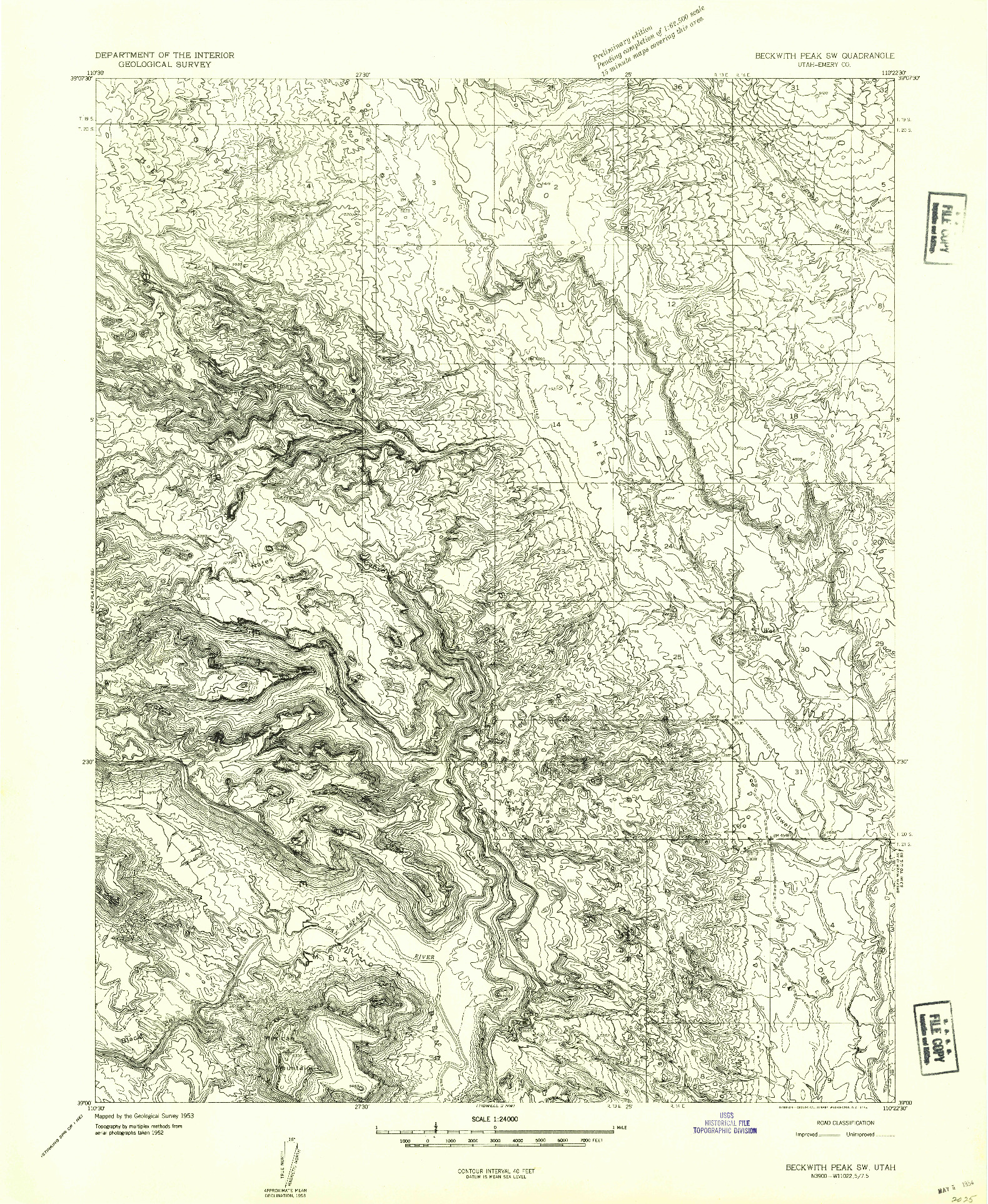 USGS 1:24000-SCALE QUADRANGLE FOR BECKWITH PEAK SW, UT 1953