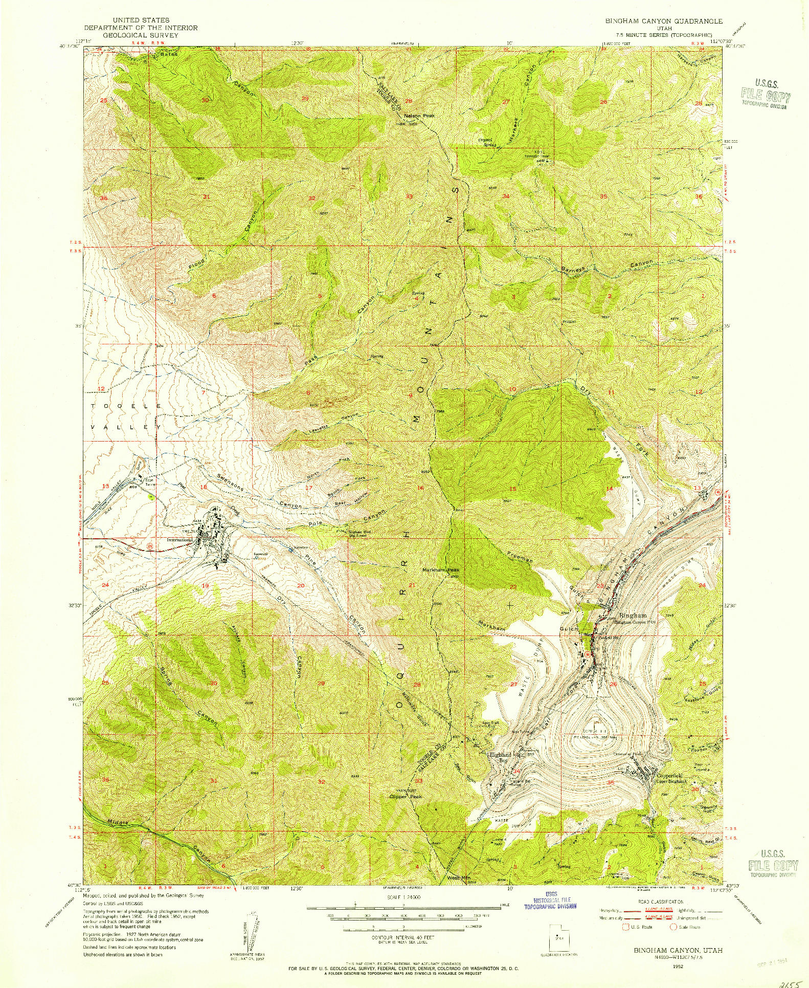 USGS 1:24000-SCALE QUADRANGLE FOR BINGHAM CANYON, UT 1952