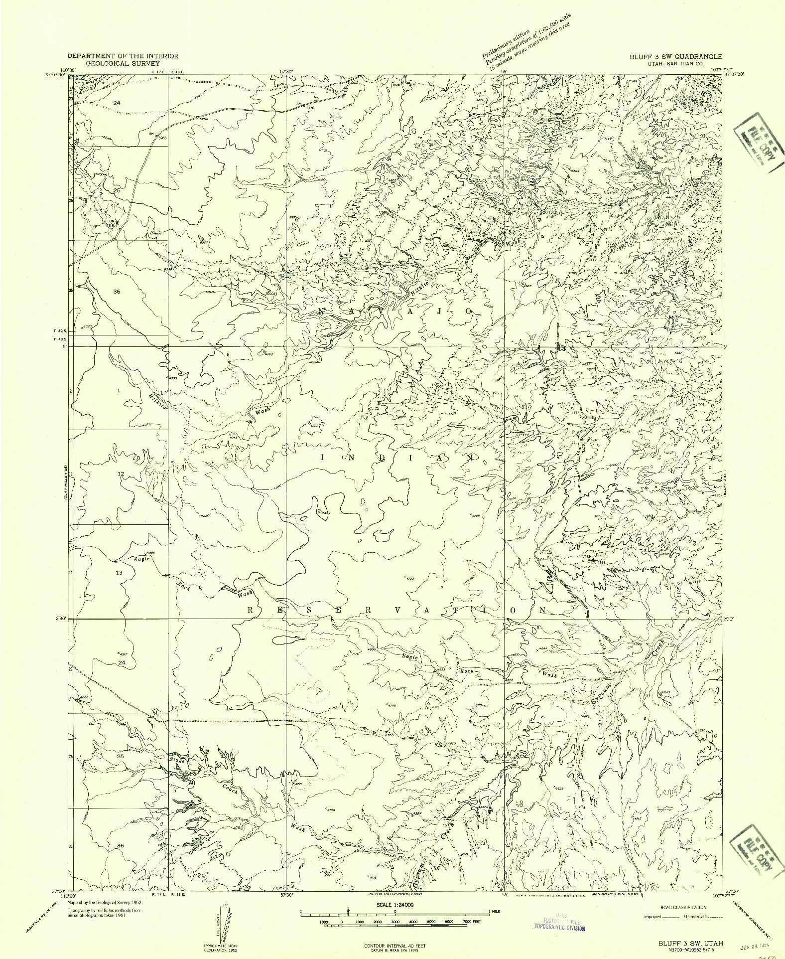 USGS 1:24000-SCALE QUADRANGLE FOR BLUFF 3 SW, UT 1952