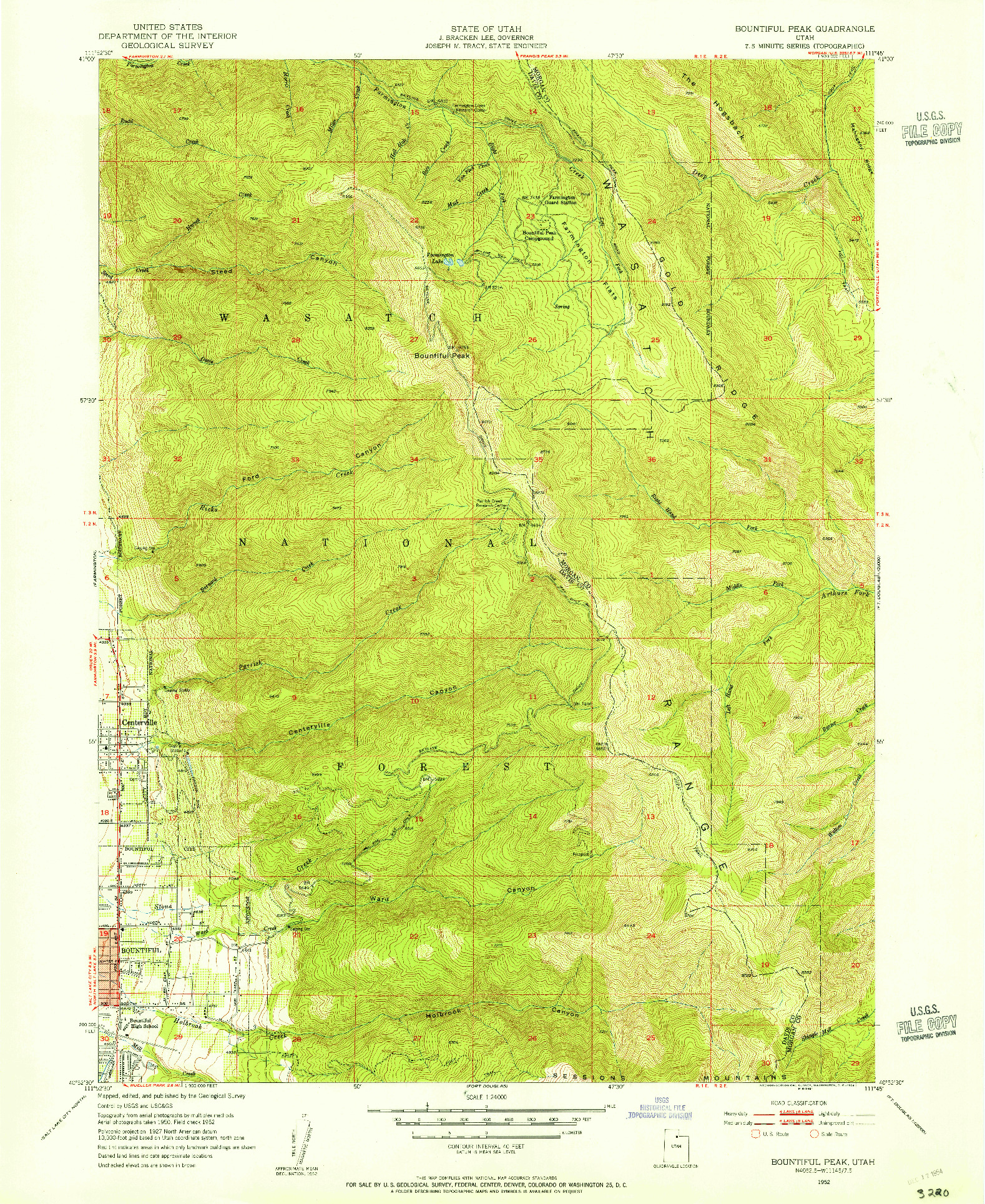 USGS 1:24000-SCALE QUADRANGLE FOR BOUNTIFUL PEAK, UT 1952
