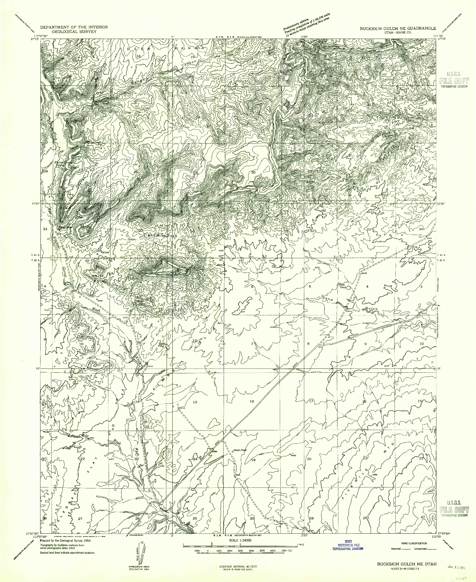 USGS 1:24000-SCALE QUADRANGLE FOR BUCKSKIN GULCH NE, UT 1954