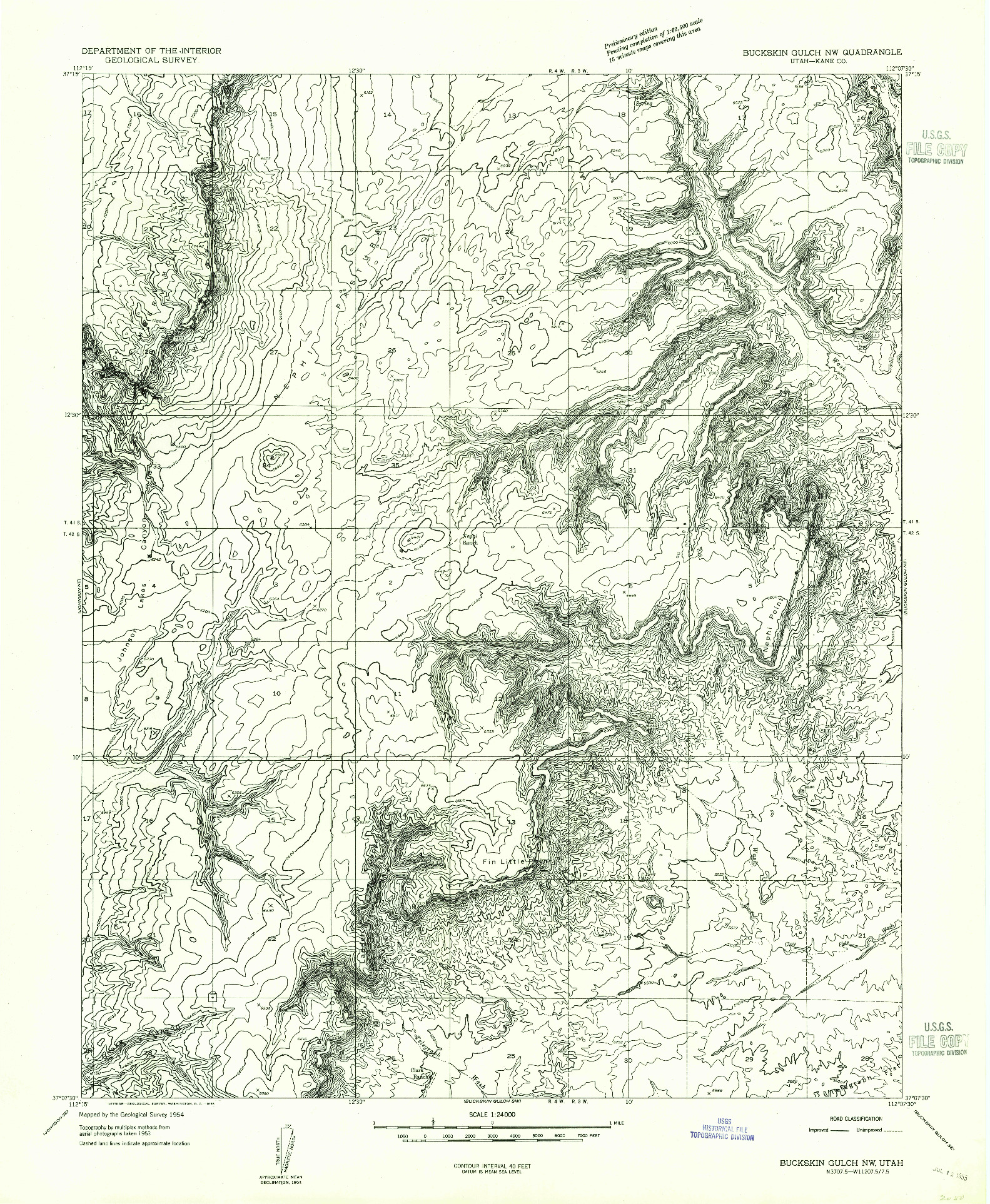 USGS 1:24000-SCALE QUADRANGLE FOR BUCKSKIN GULCH NW, UT 1954