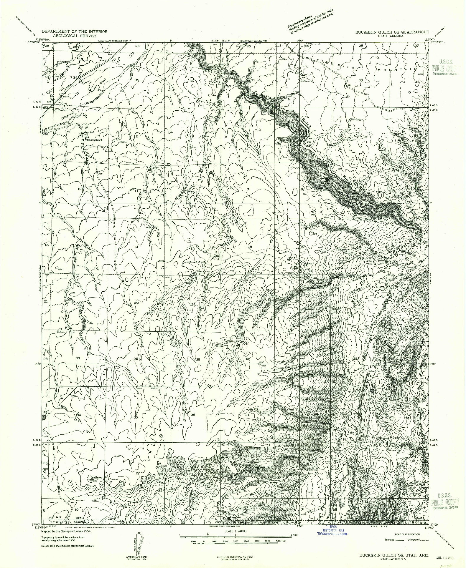 USGS 1:24000-SCALE QUADRANGLE FOR BUCKSKIN GULCH SE, UT 1954