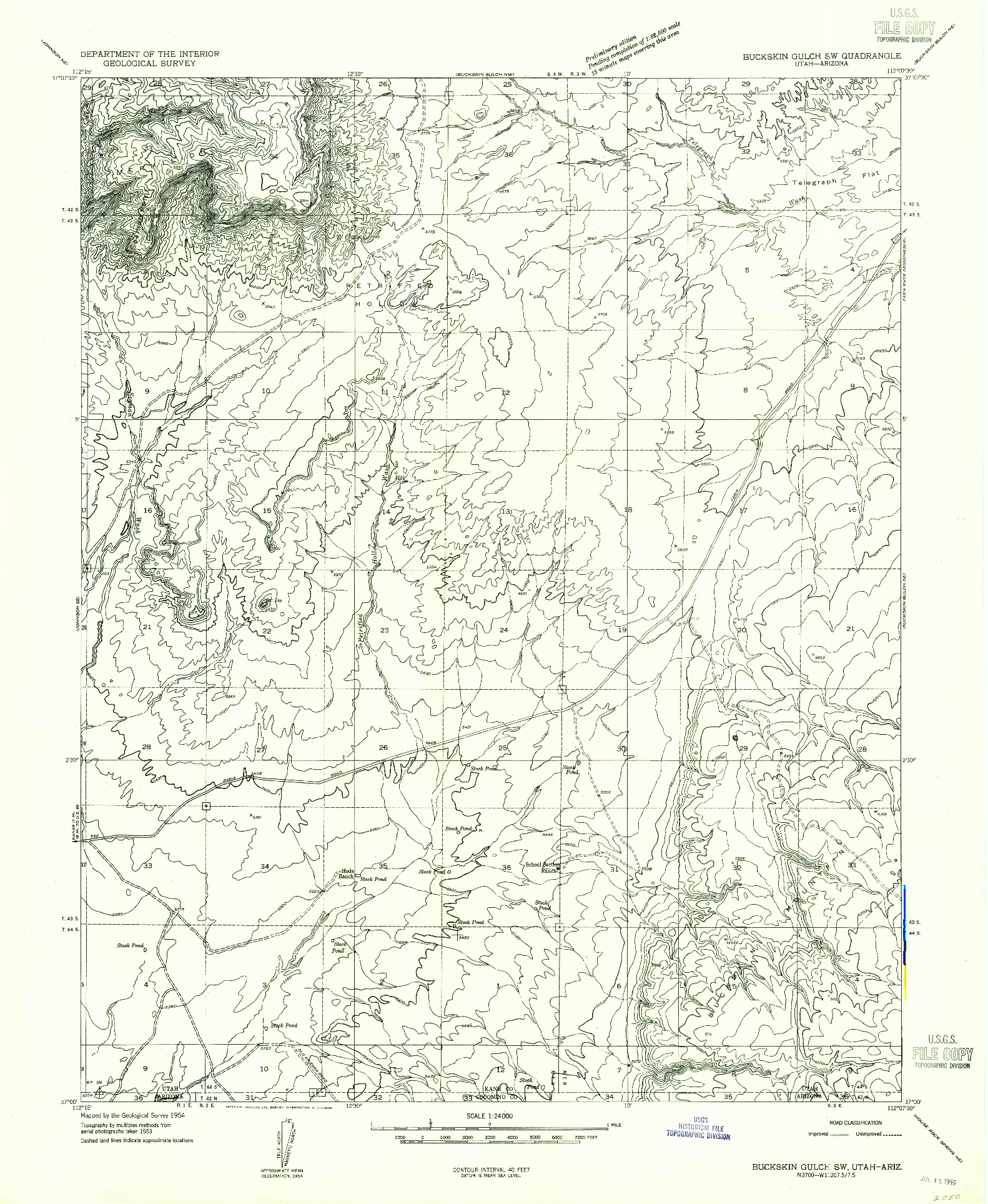 USGS 1:24000-SCALE QUADRANGLE FOR BUCKSKIN GULCH SW, UT 1954