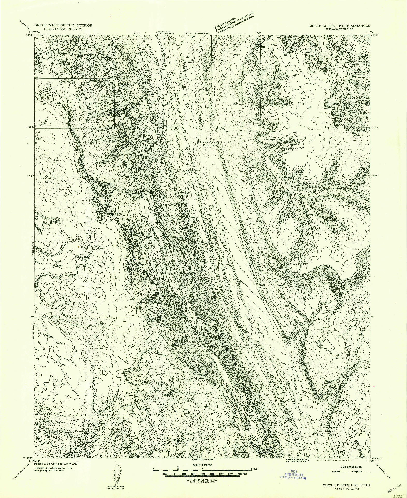 USGS 1:24000-SCALE QUADRANGLE FOR CIRCLE CLIFFS 1 NE, UT 1953