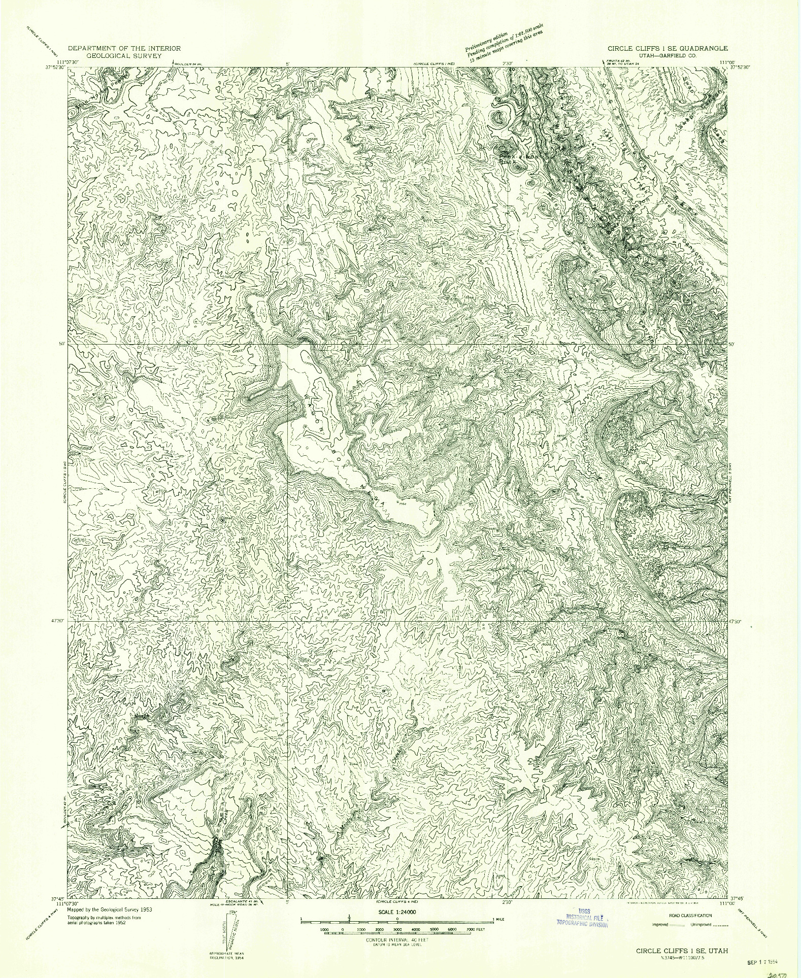 USGS 1:24000-SCALE QUADRANGLE FOR CIRCLE CLIFFS 1 SE, UT 1953