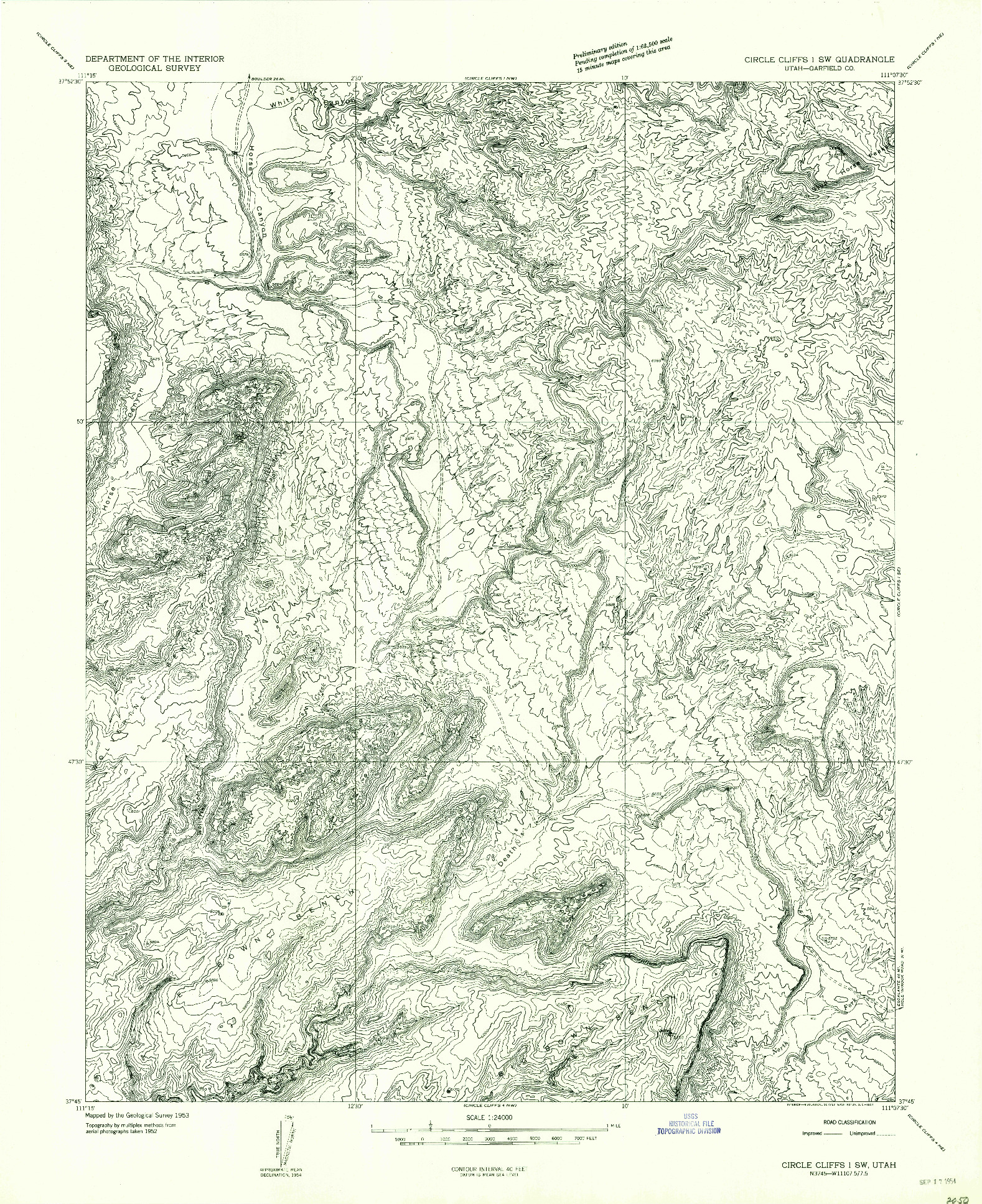 USGS 1:24000-SCALE QUADRANGLE FOR CIRCLE CLIFFS 1 SW, UT 1953