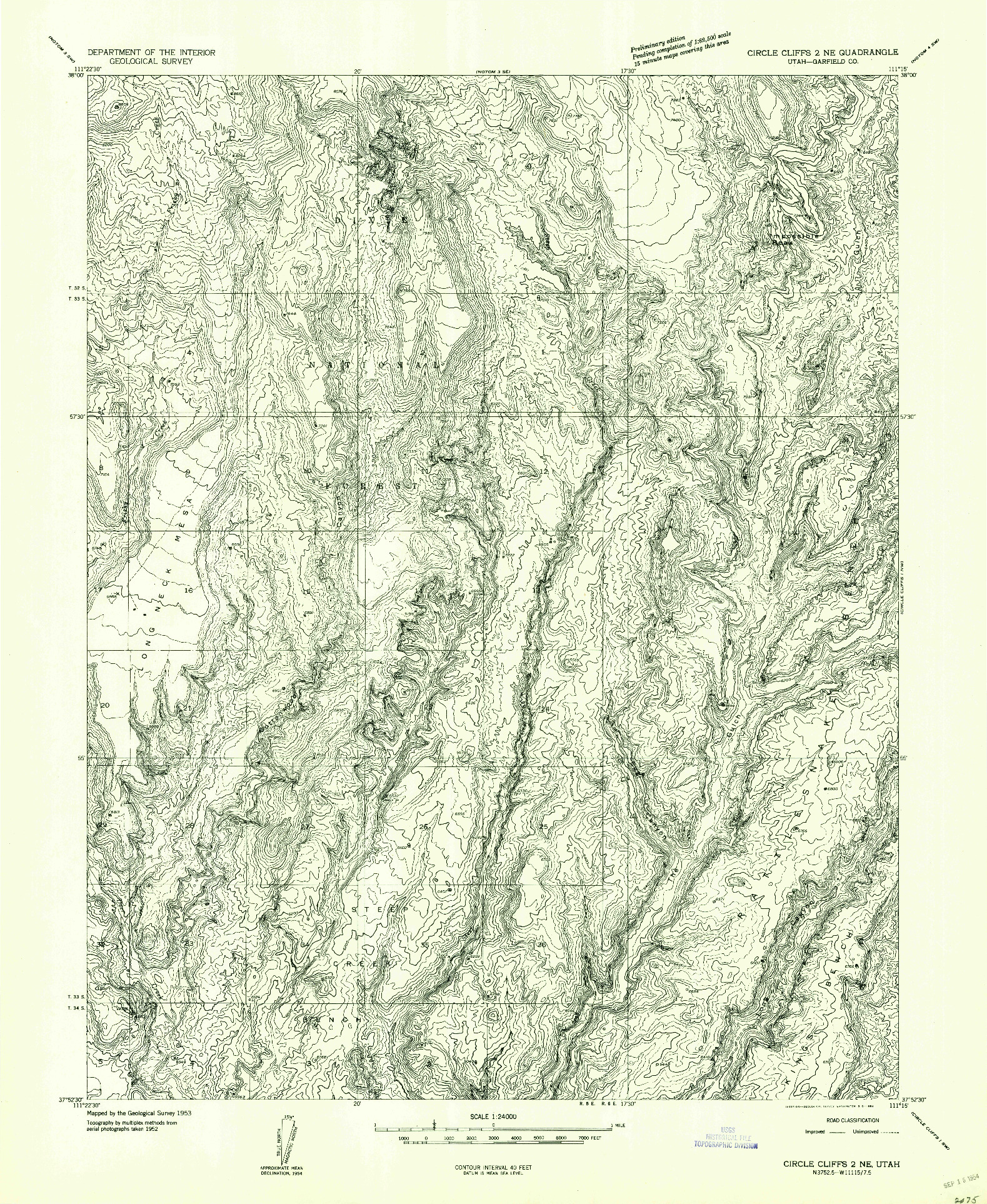 USGS 1:24000-SCALE QUADRANGLE FOR CIRCLE CLIFFS 2 NE, UT 1953