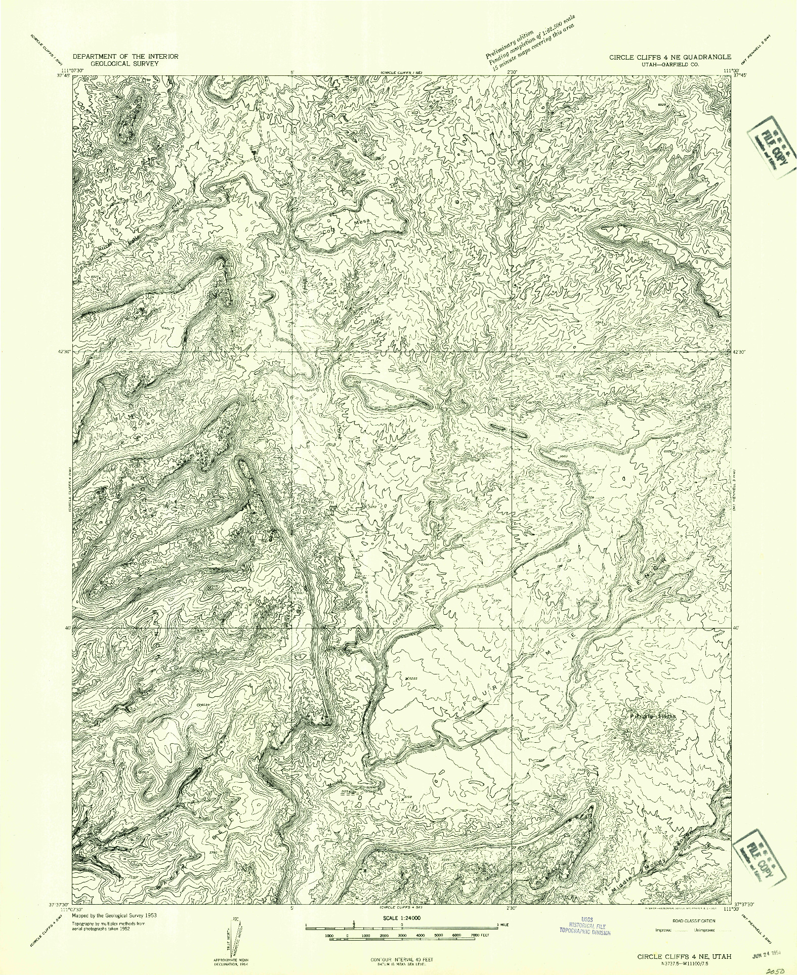 USGS 1:24000-SCALE QUADRANGLE FOR CIRCLE CLIFFS 4 NE, UT 1953