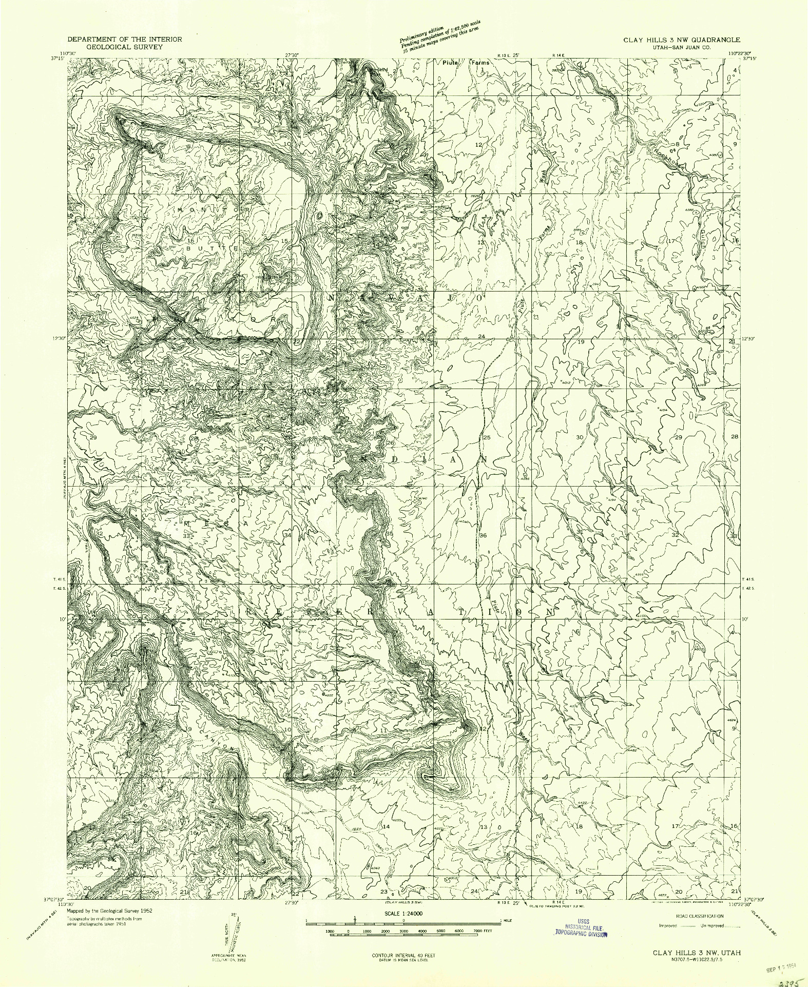 USGS 1:24000-SCALE QUADRANGLE FOR CLAY HILLS 3 NW, UT 1952