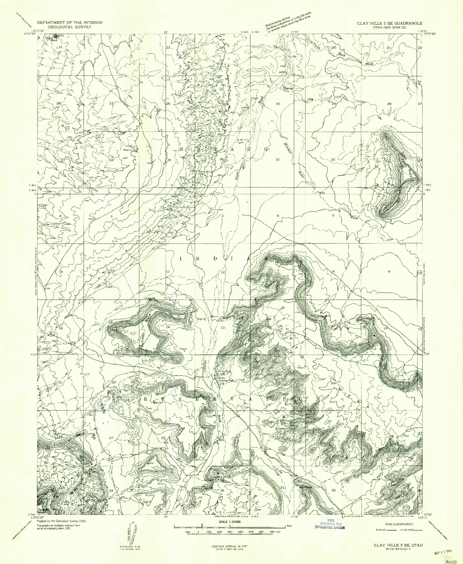 USGS 1:24000-SCALE QUADRANGLE FOR CLAY HILLS 3 SE, UT 1952