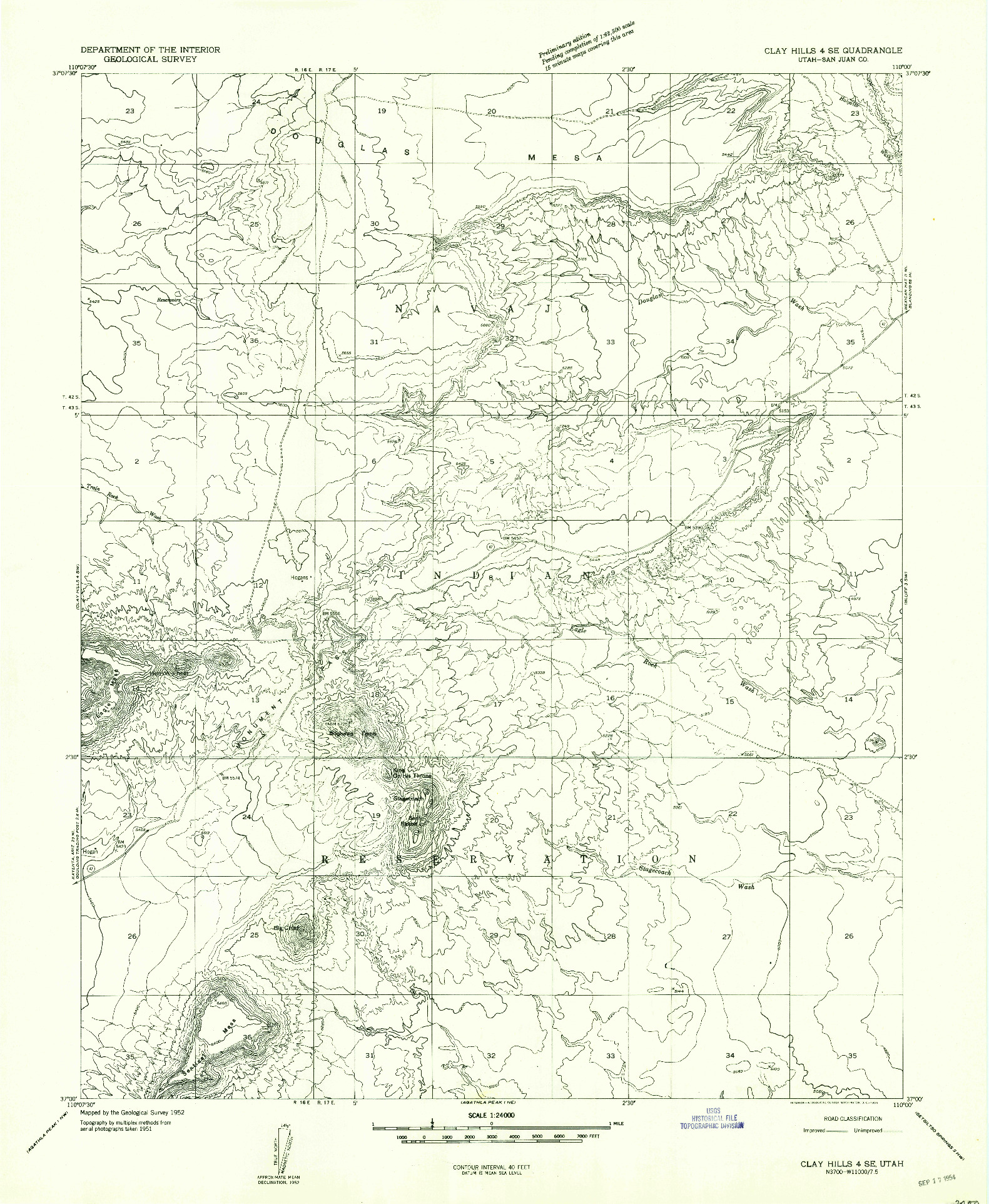 USGS 1:24000-SCALE QUADRANGLE FOR CLAY HILLS 4 SE, UT 1952