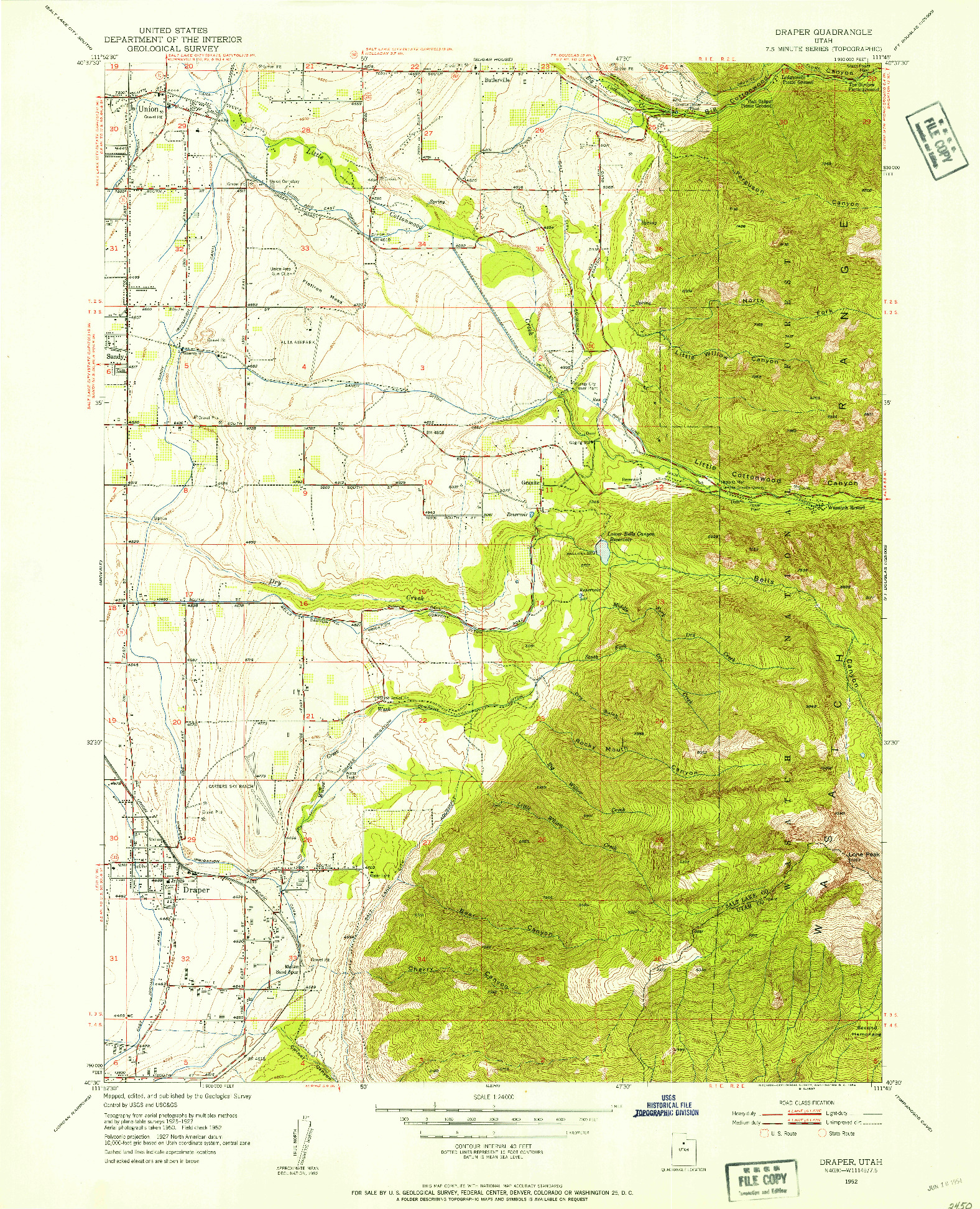 USGS 1:24000-SCALE QUADRANGLE FOR DRAPER, UT 1952