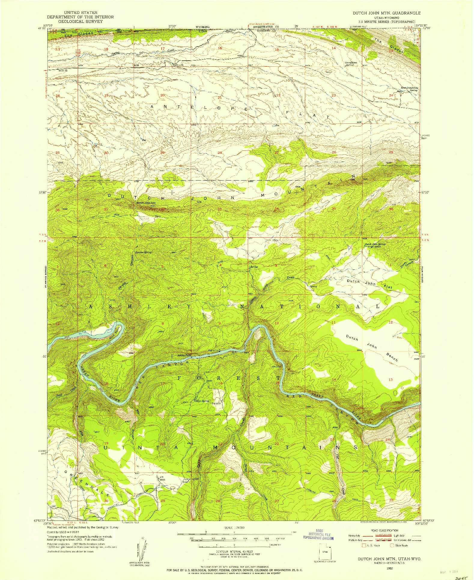 USGS 1:24000-SCALE QUADRANGLE FOR DUTCH JOHN MTN, UT 1952