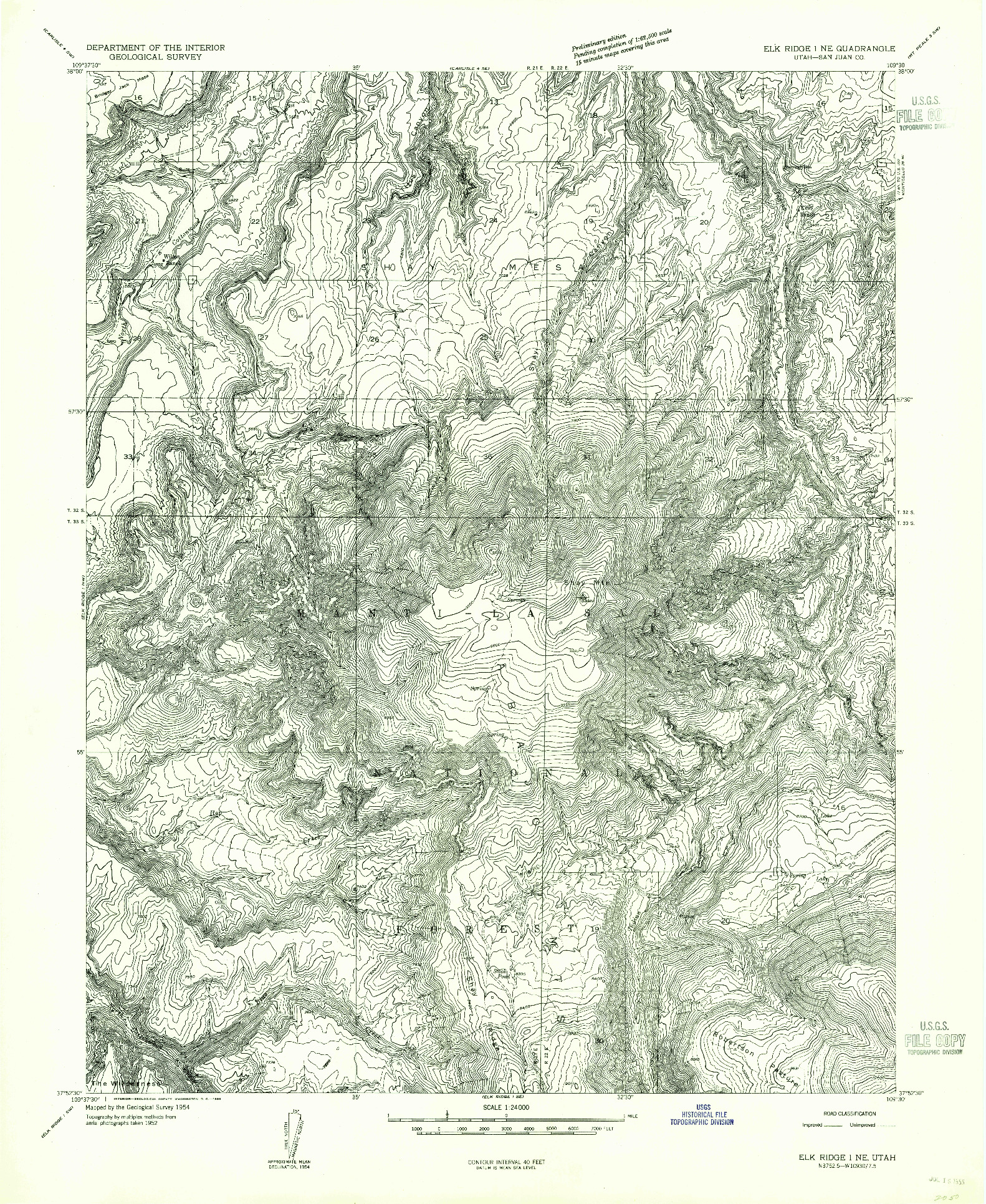 USGS 1:24000-SCALE QUADRANGLE FOR ELK RIDGE 1 NE, UT 1954