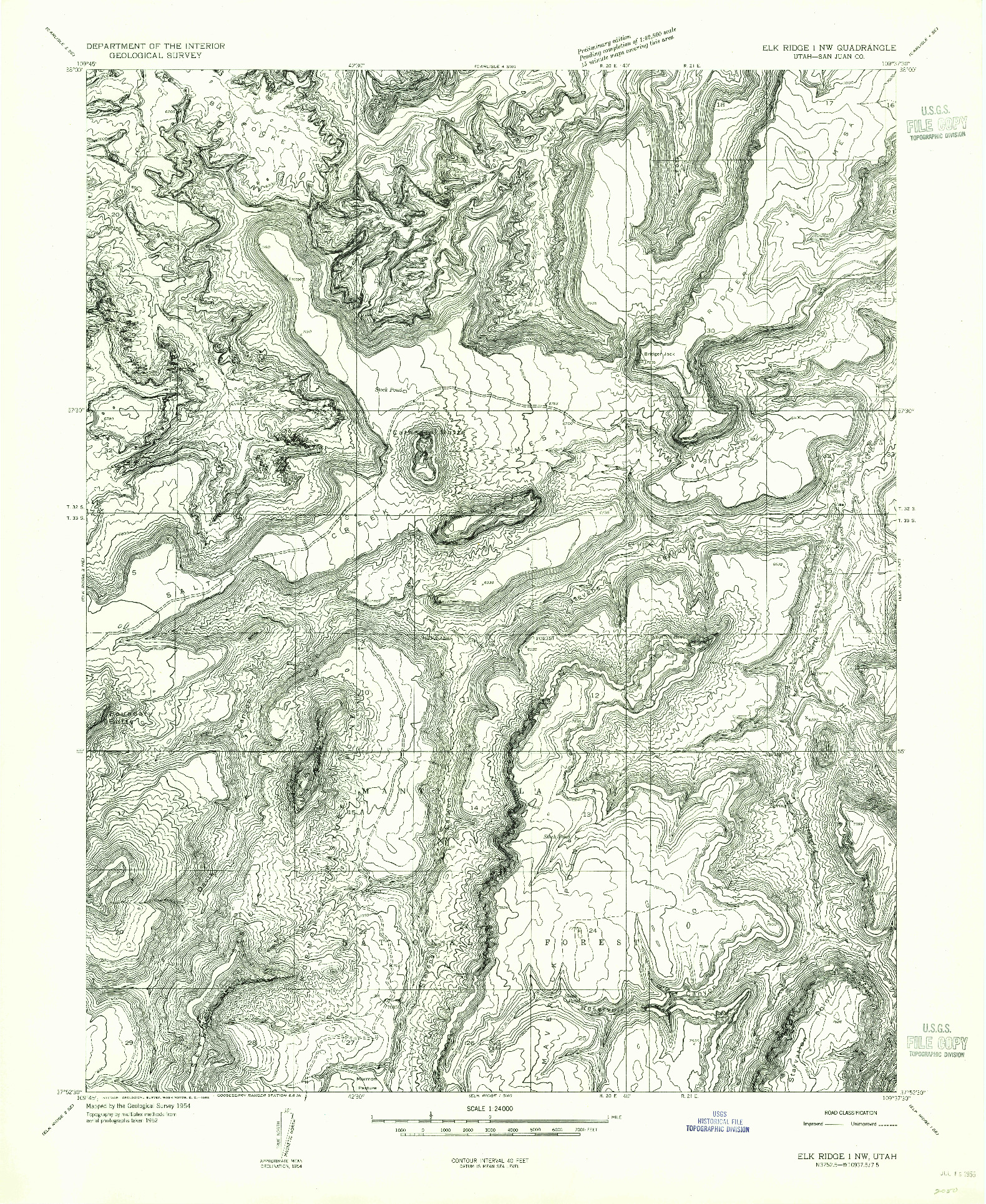 USGS 1:24000-SCALE QUADRANGLE FOR ELK RIDGE 1 NW, UT 1954