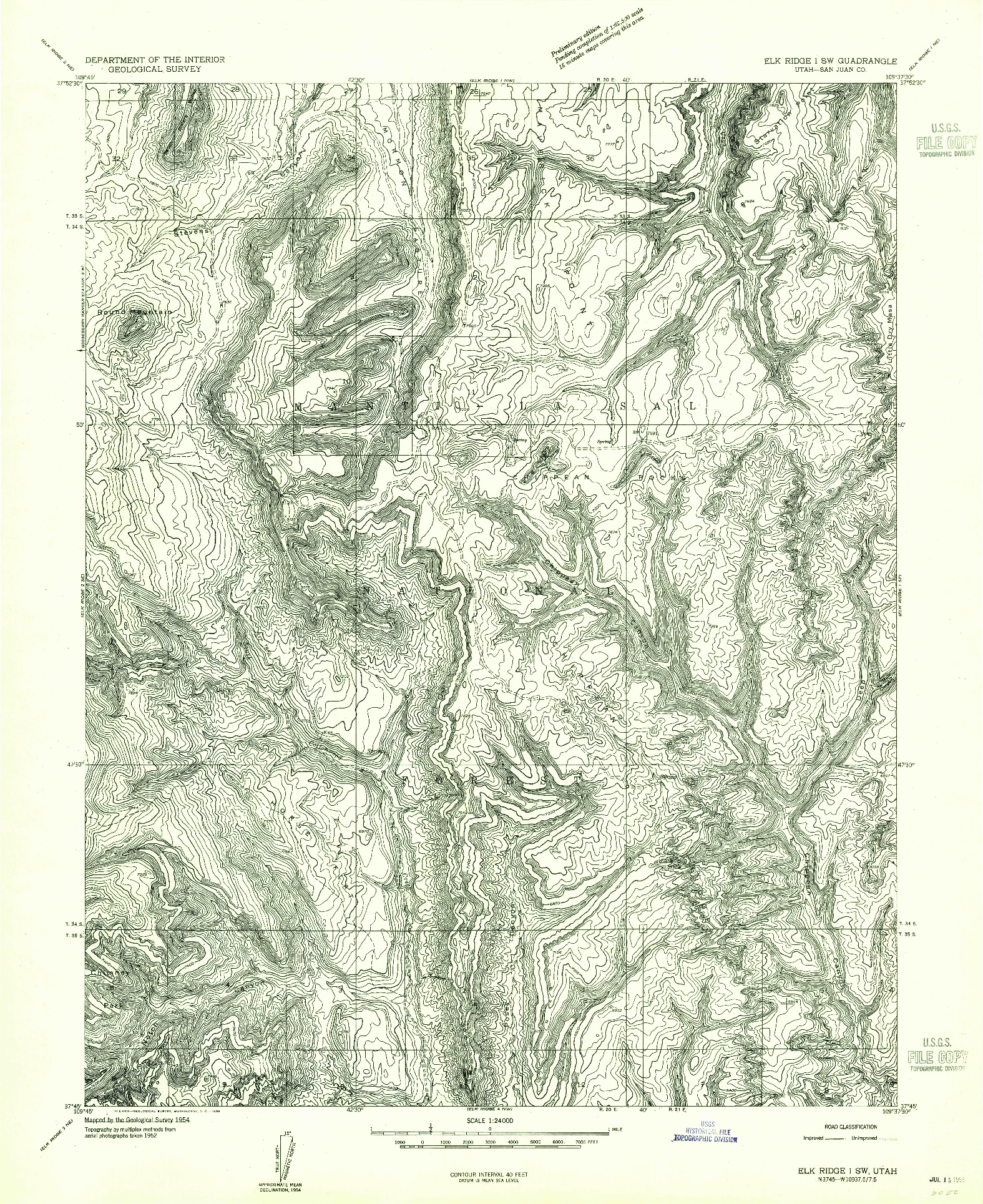 USGS 1:24000-SCALE QUADRANGLE FOR ELK RIDGE 1 SW, UT 1954