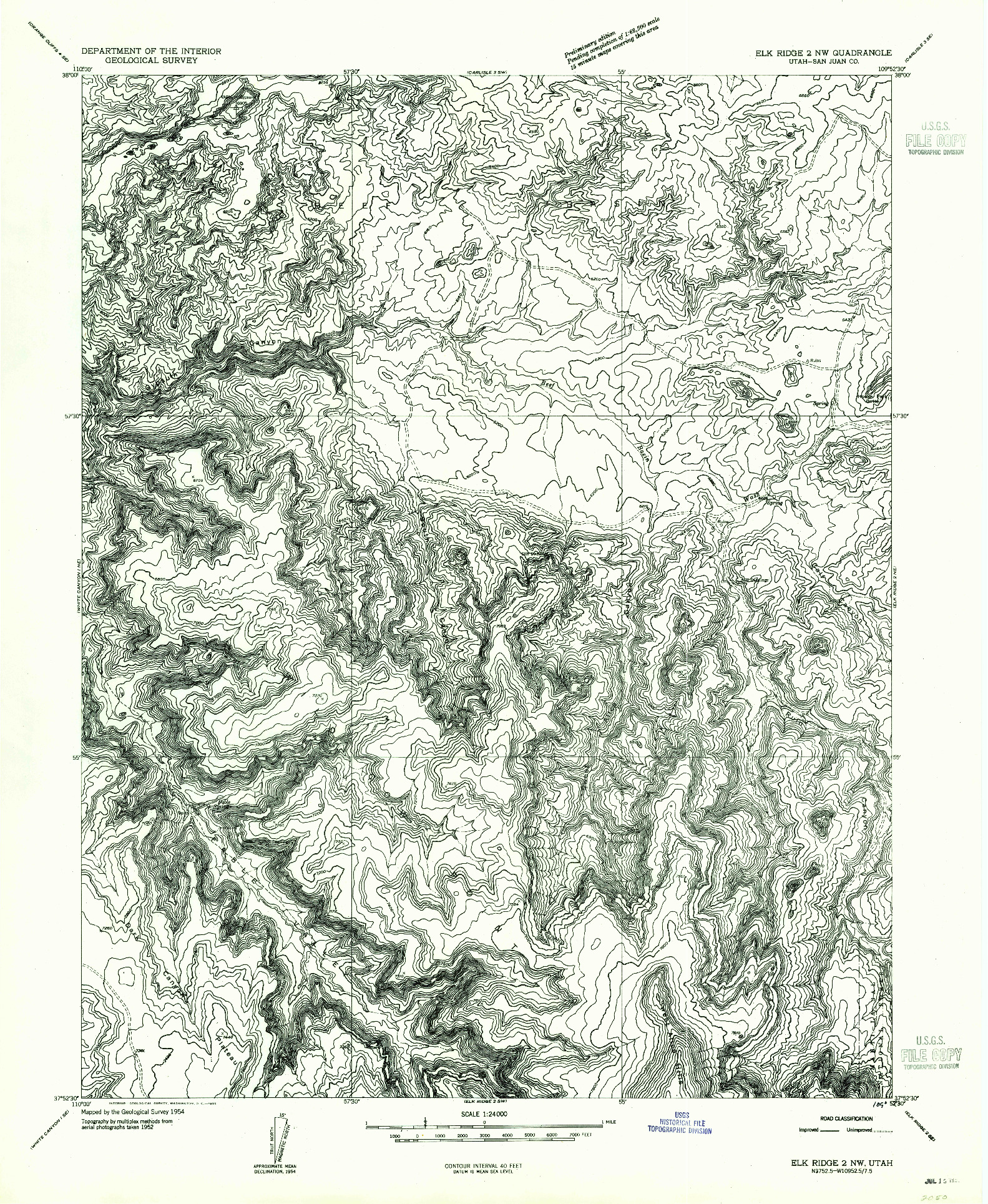 USGS 1:24000-SCALE QUADRANGLE FOR ELK RIDGE 2 NW, UT 1954