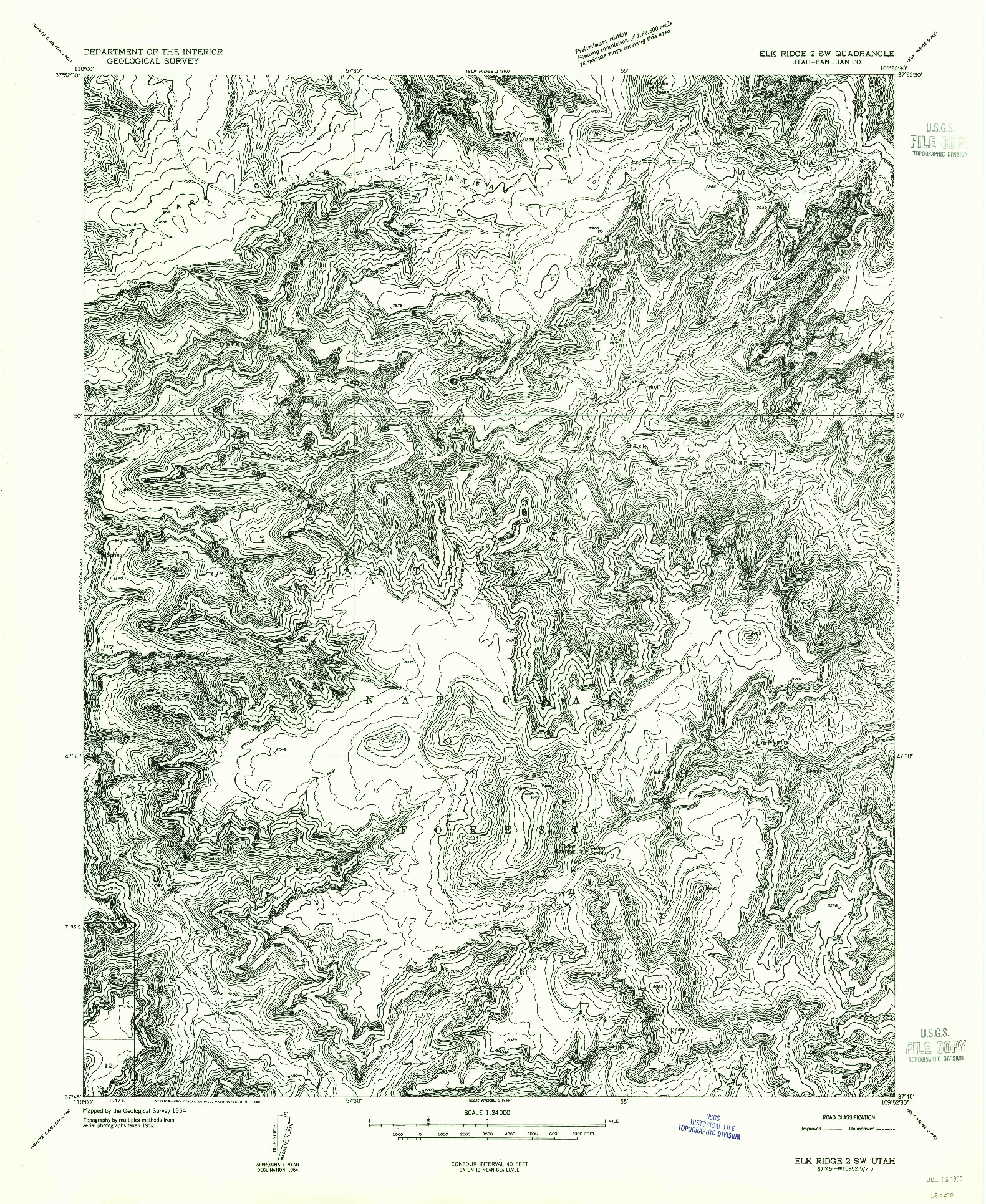 USGS 1:24000-SCALE QUADRANGLE FOR ELK RIDGE 2 SW, UT 1954