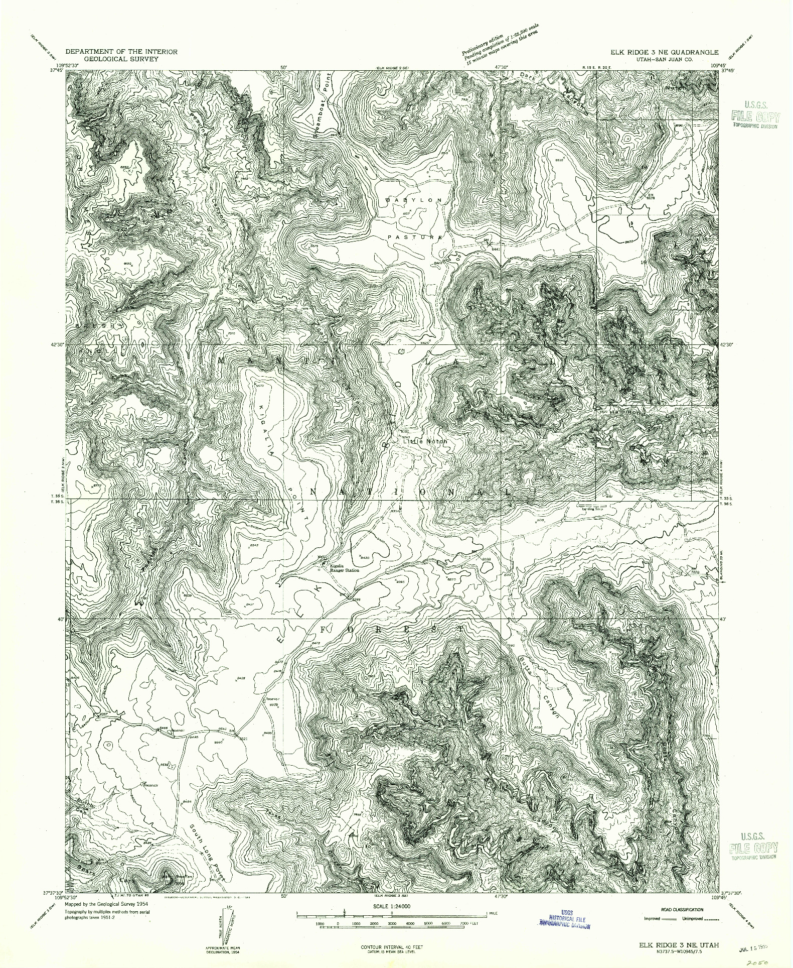 USGS 1:24000-SCALE QUADRANGLE FOR ELK RIDGE 3 NE, UT 1954