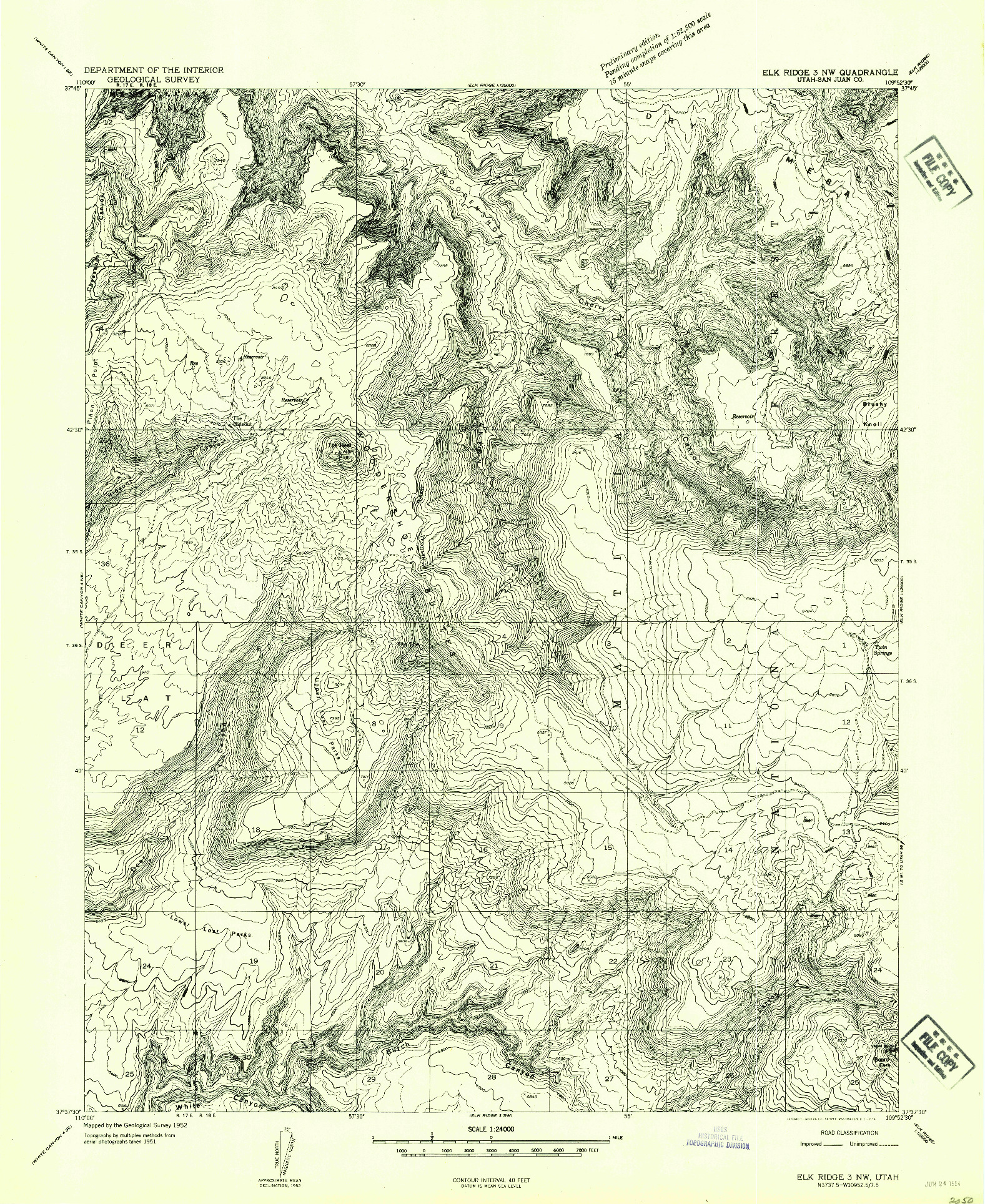 USGS 1:24000-SCALE QUADRANGLE FOR ELK RIDGE 3 NW, UT 1954