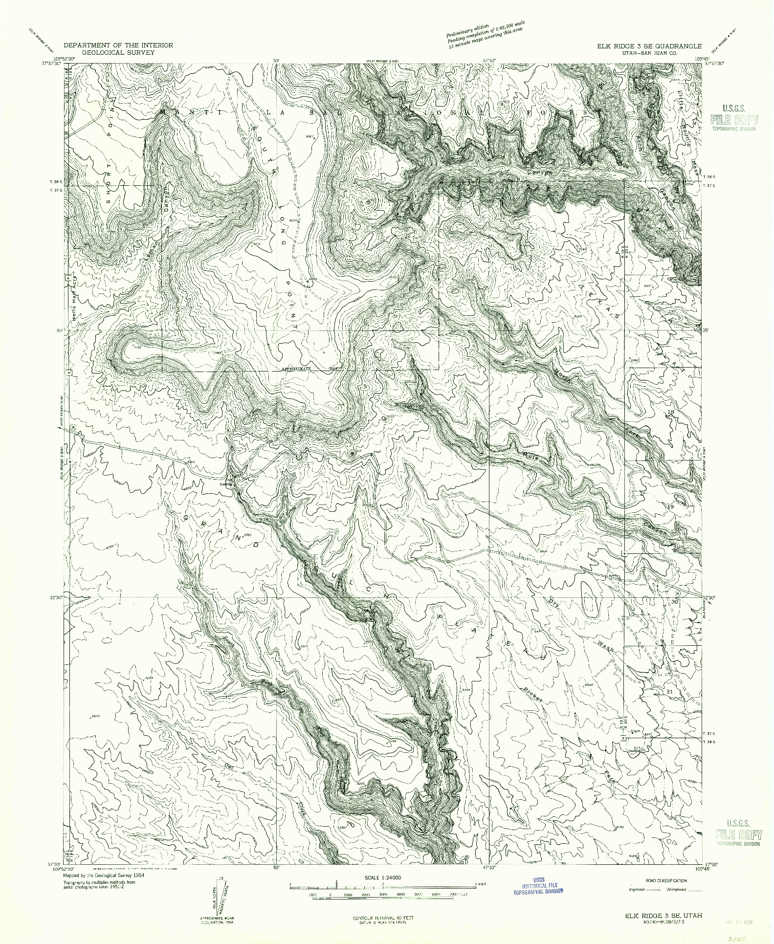 USGS 1:24000-SCALE QUADRANGLE FOR ELK RIDGE 3 SE, UT 1954