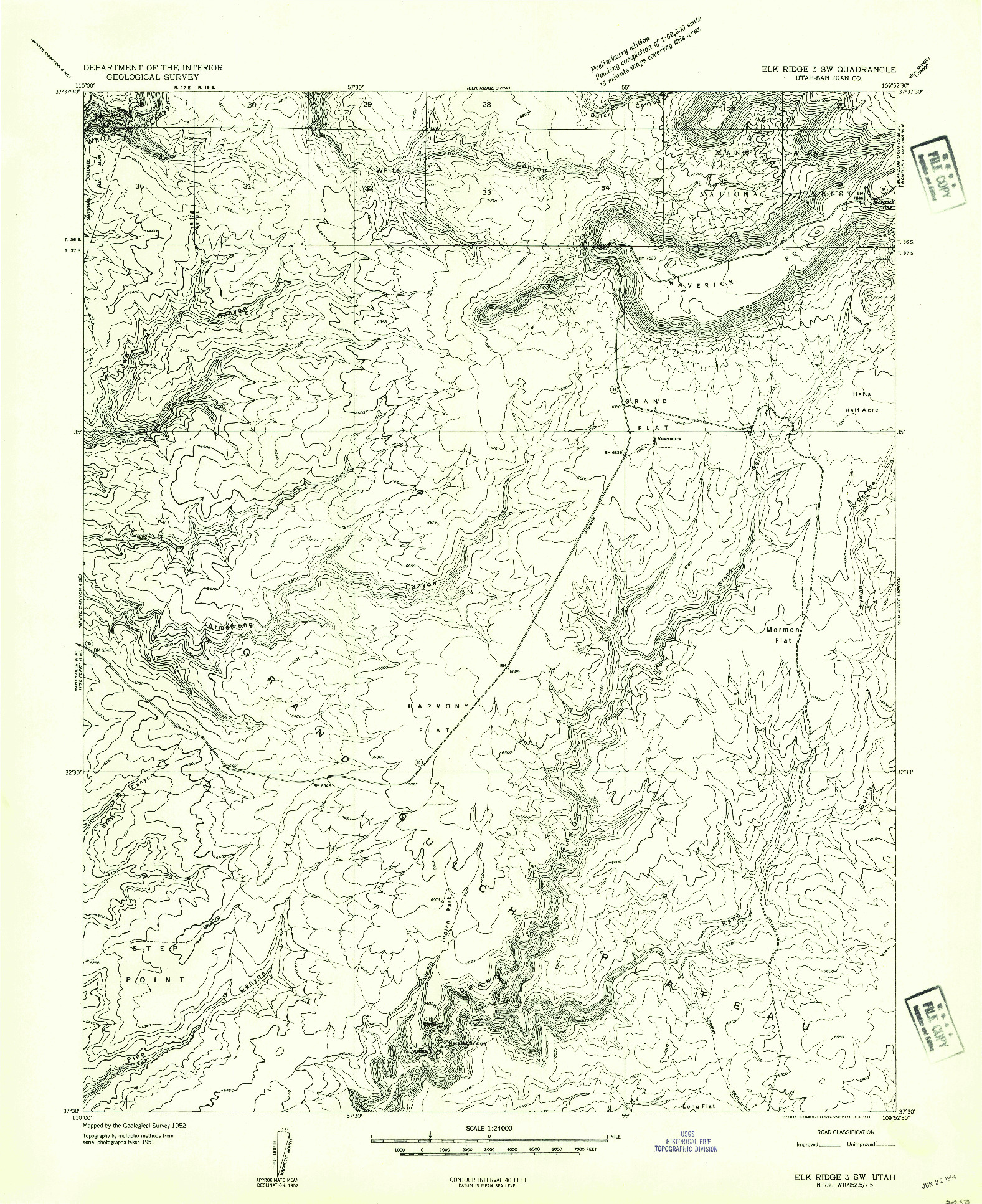 USGS 1:24000-SCALE QUADRANGLE FOR ELK RIDGE 3 SW, UT 1954