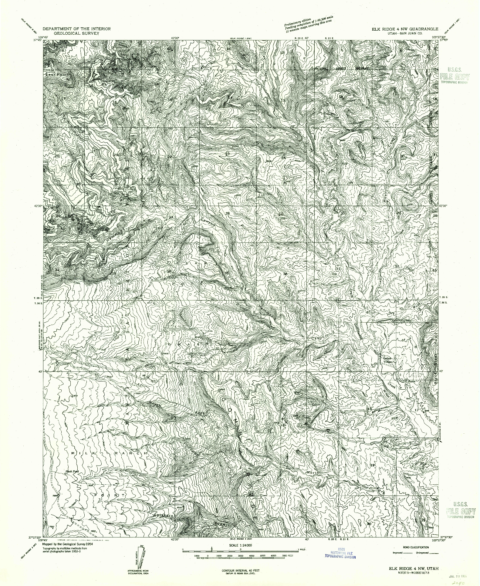 USGS 1:24000-SCALE QUADRANGLE FOR ELK RIDGE 4 NW, UT 1954