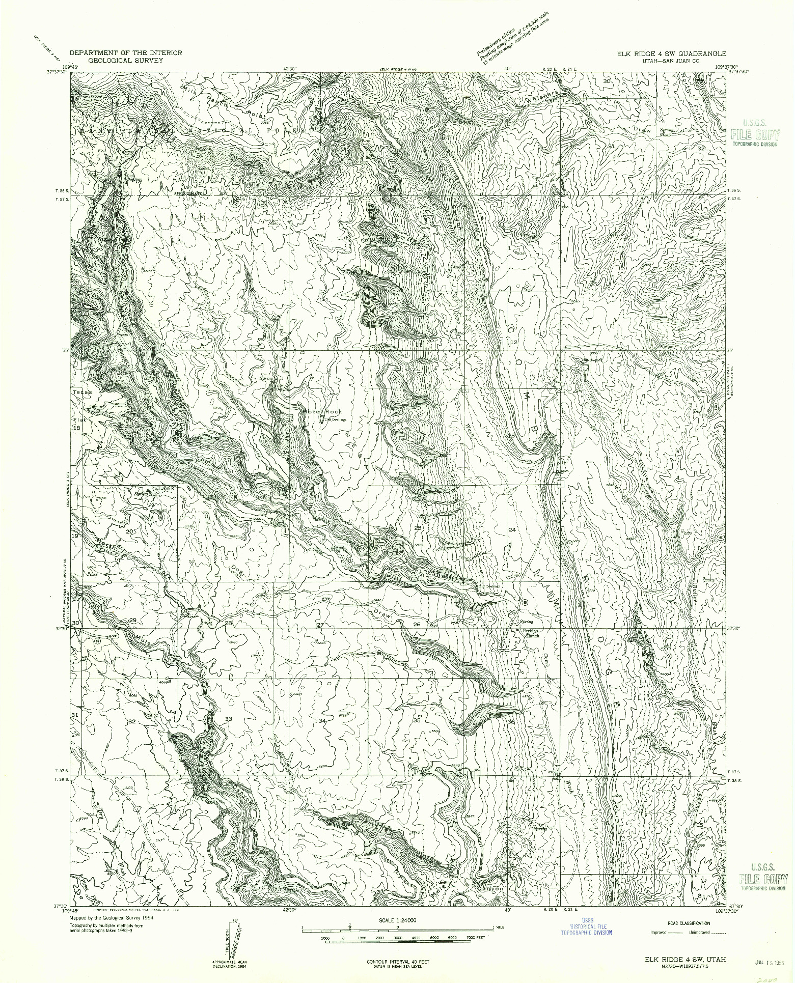 USGS 1:24000-SCALE QUADRANGLE FOR ELK RIDGE 4 SW, UT 1954