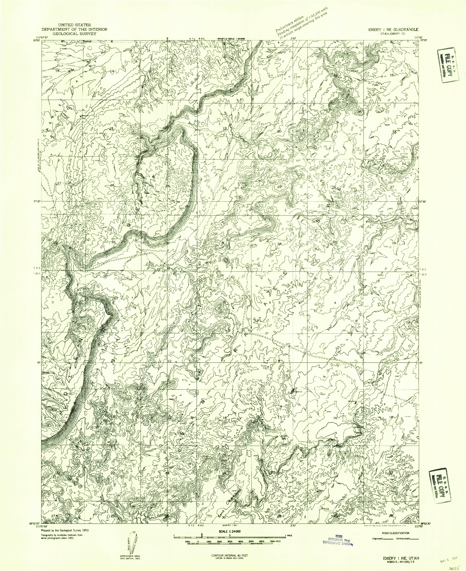 USGS 1:24000-SCALE QUADRANGLE FOR EMERY 1 NE, UT 1953