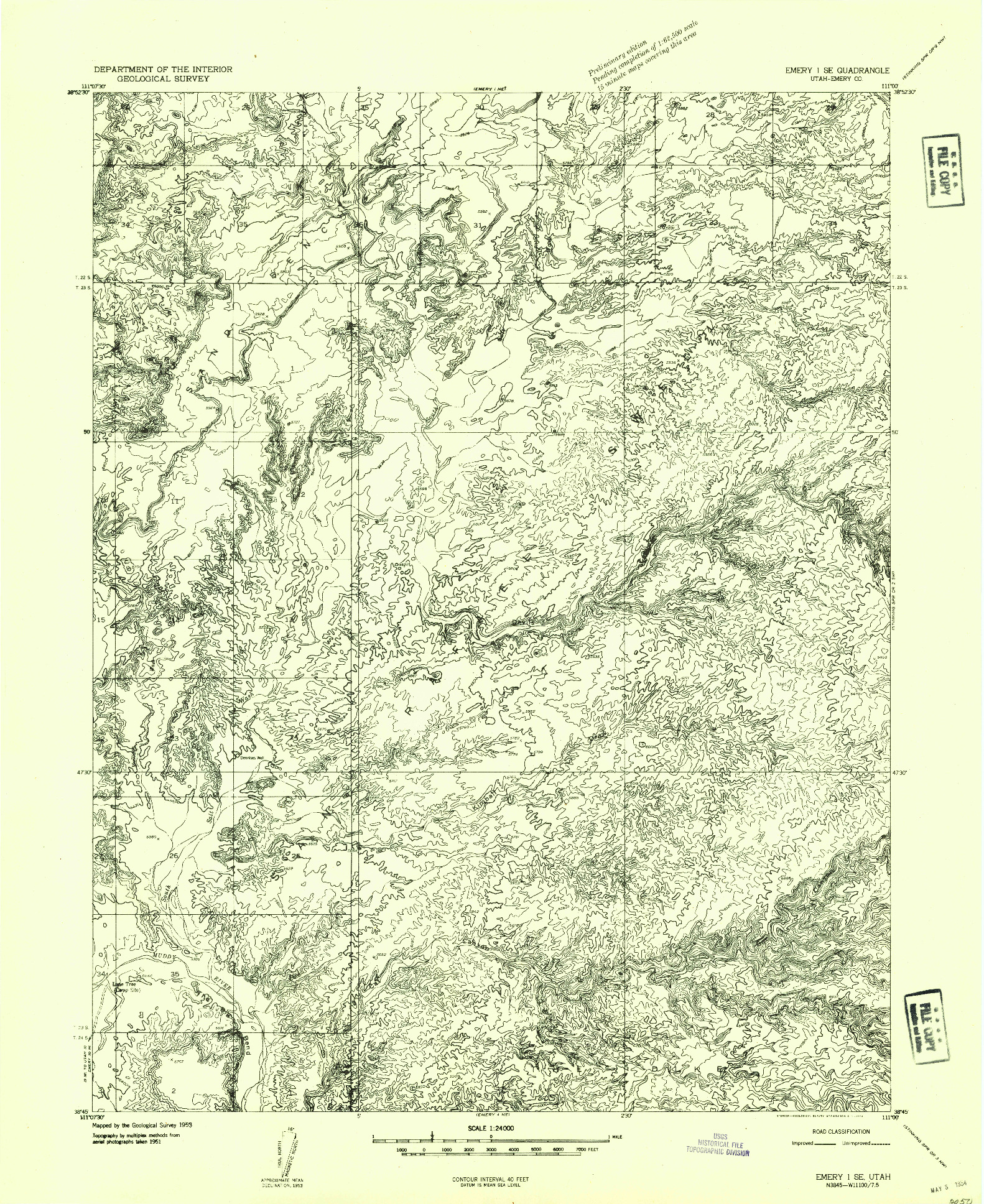 USGS 1:24000-SCALE QUADRANGLE FOR EMERY 1 SE, UT 1953