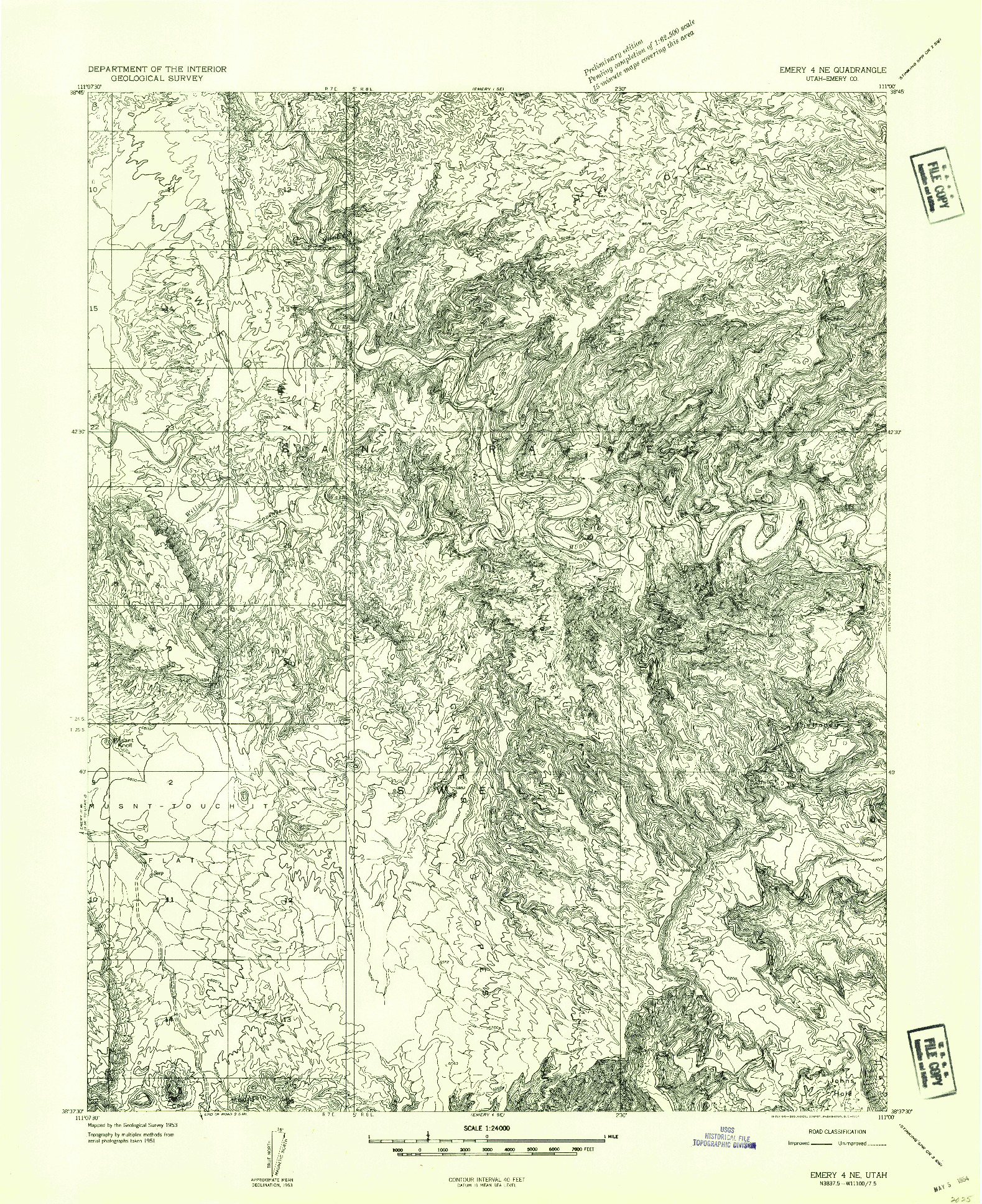 USGS 1:24000-SCALE QUADRANGLE FOR EMERY 4 NE, UT 1953