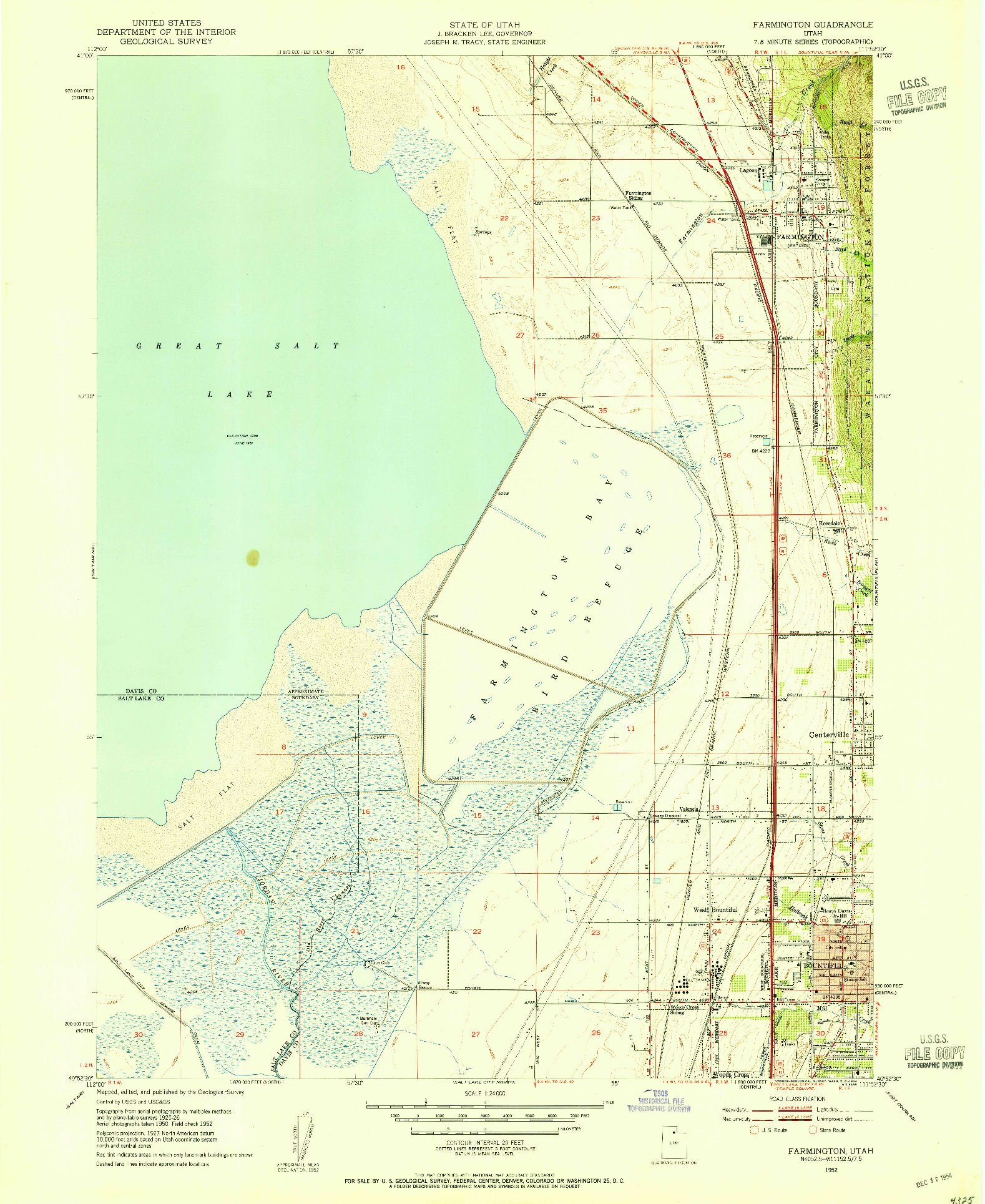 USGS 1:24000-SCALE QUADRANGLE FOR FARMINGTON, UT 1952