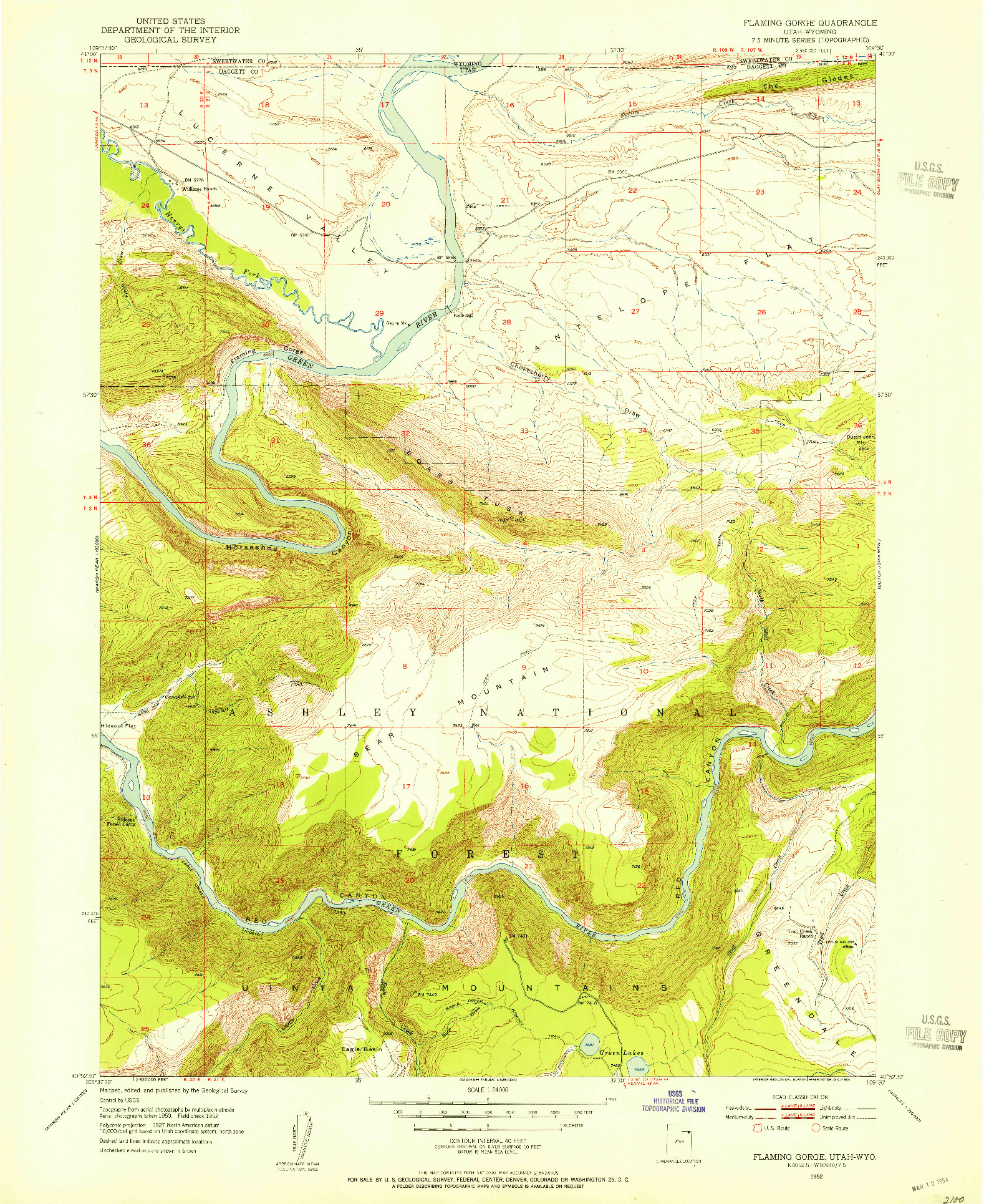 USGS 1:24000-SCALE QUADRANGLE FOR FLAMING GORGE, UT 1952