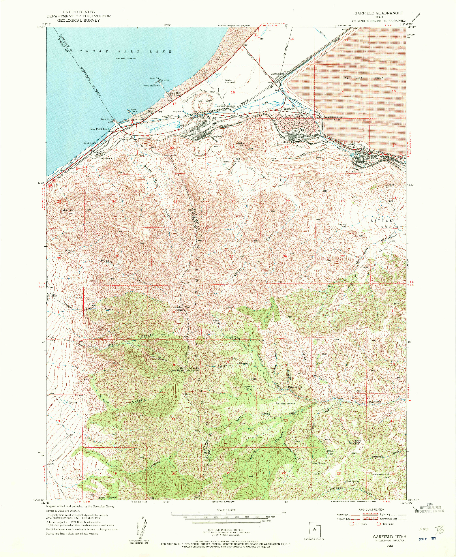 USGS 1:24000-SCALE QUADRANGLE FOR GARFIELD, UT 1952