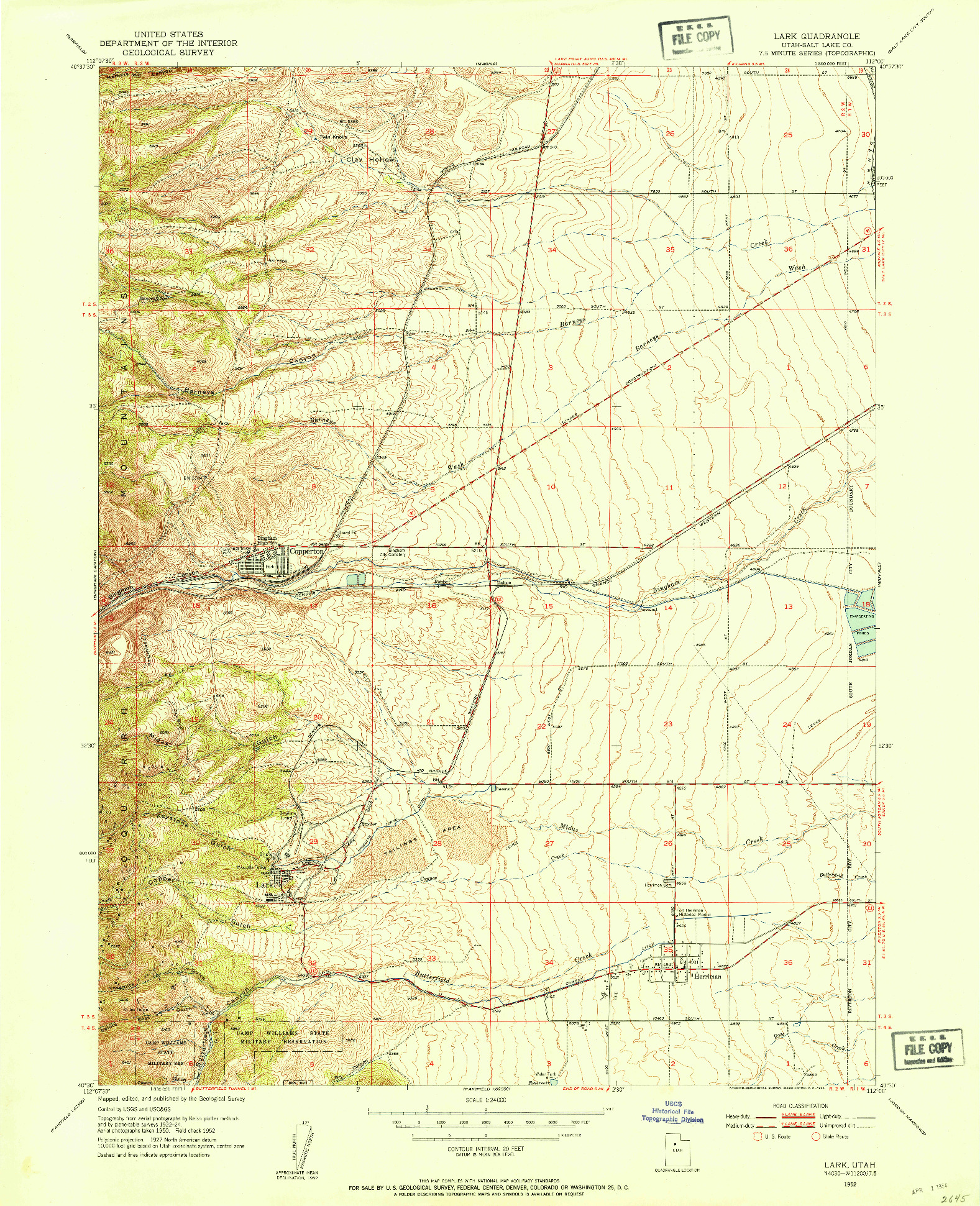 USGS 1:24000-SCALE QUADRANGLE FOR LARK, UT 1952