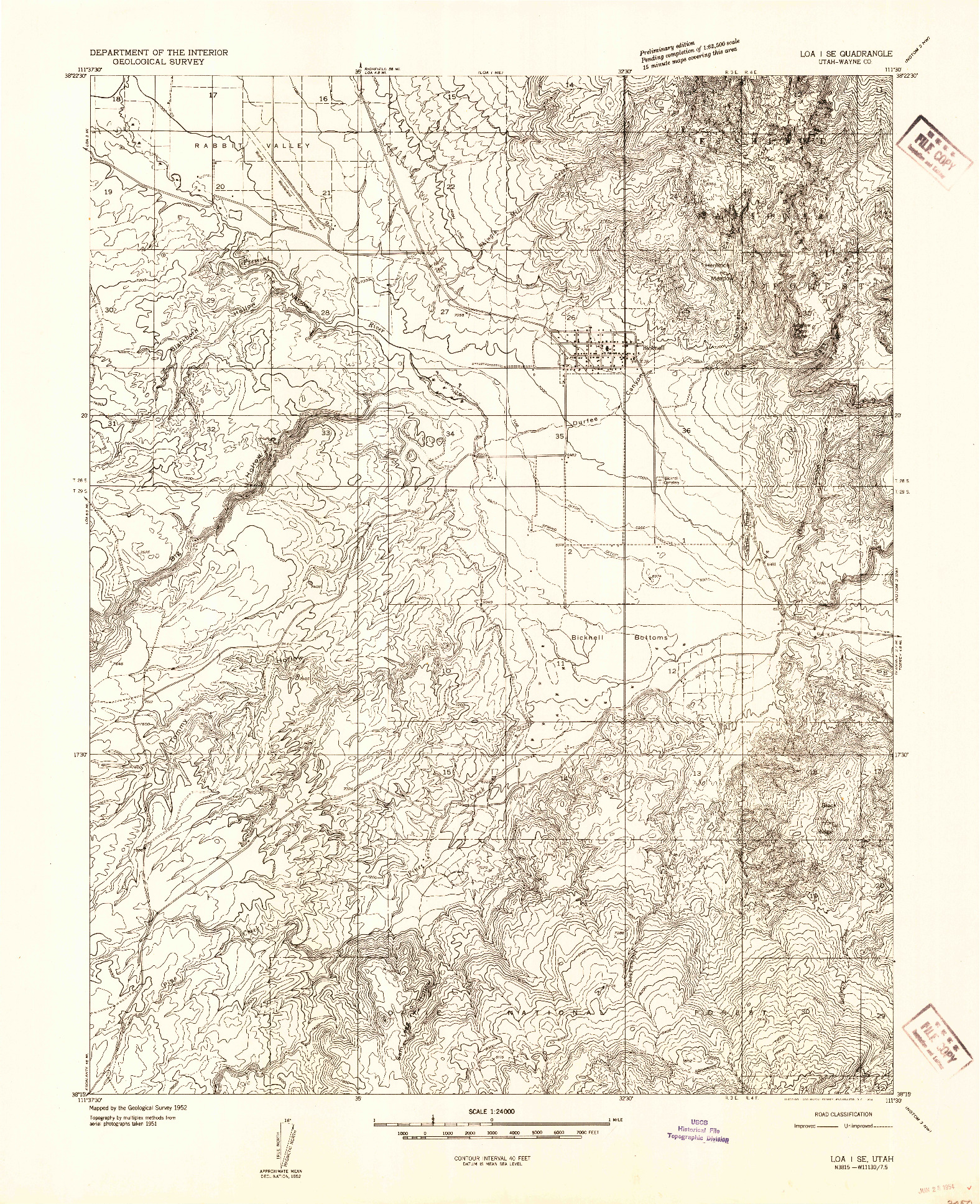 USGS 1:24000-SCALE QUADRANGLE FOR LOA 1 SE, UT 1952
