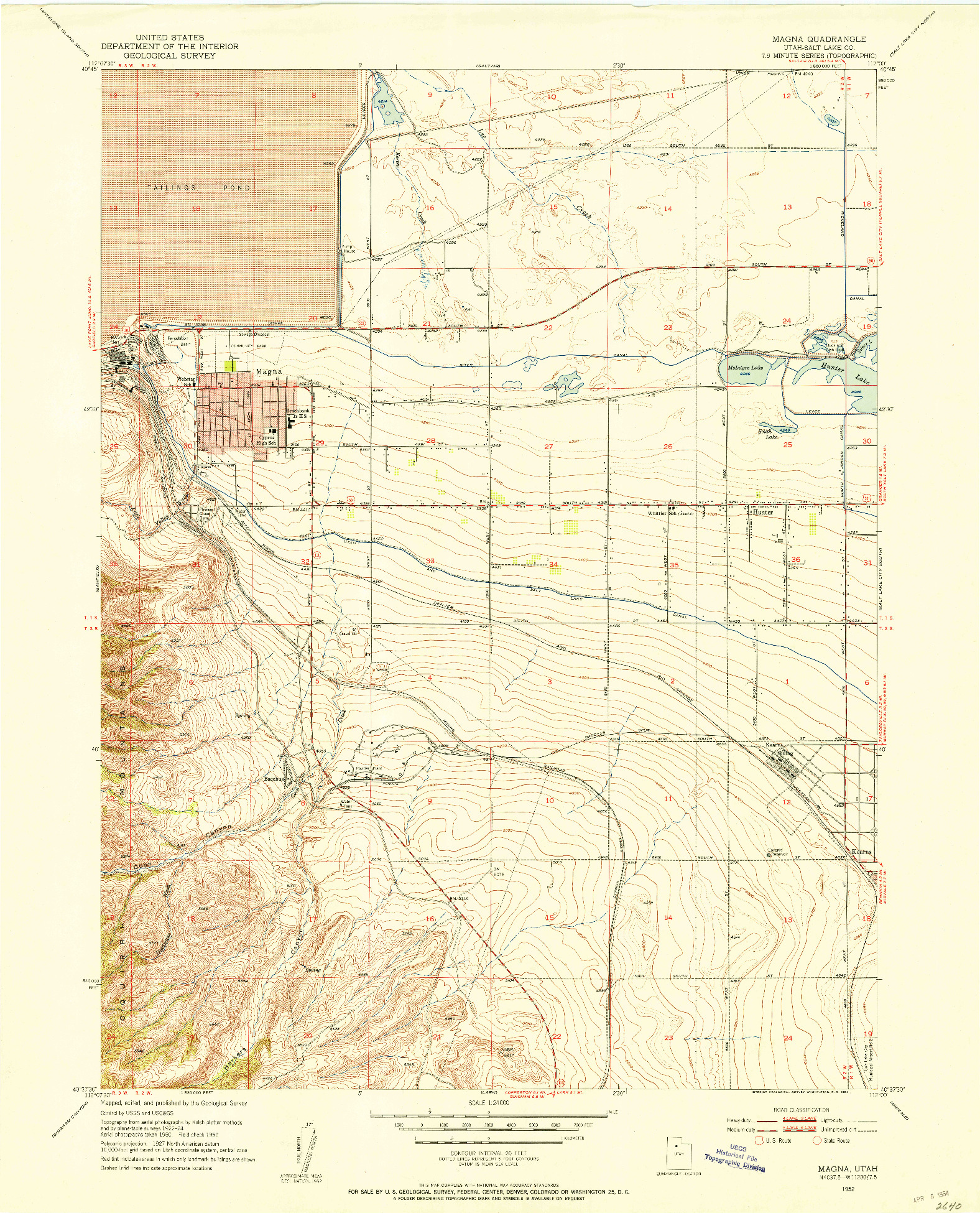 USGS 1:24000-SCALE QUADRANGLE FOR MAGNA, UT 1952